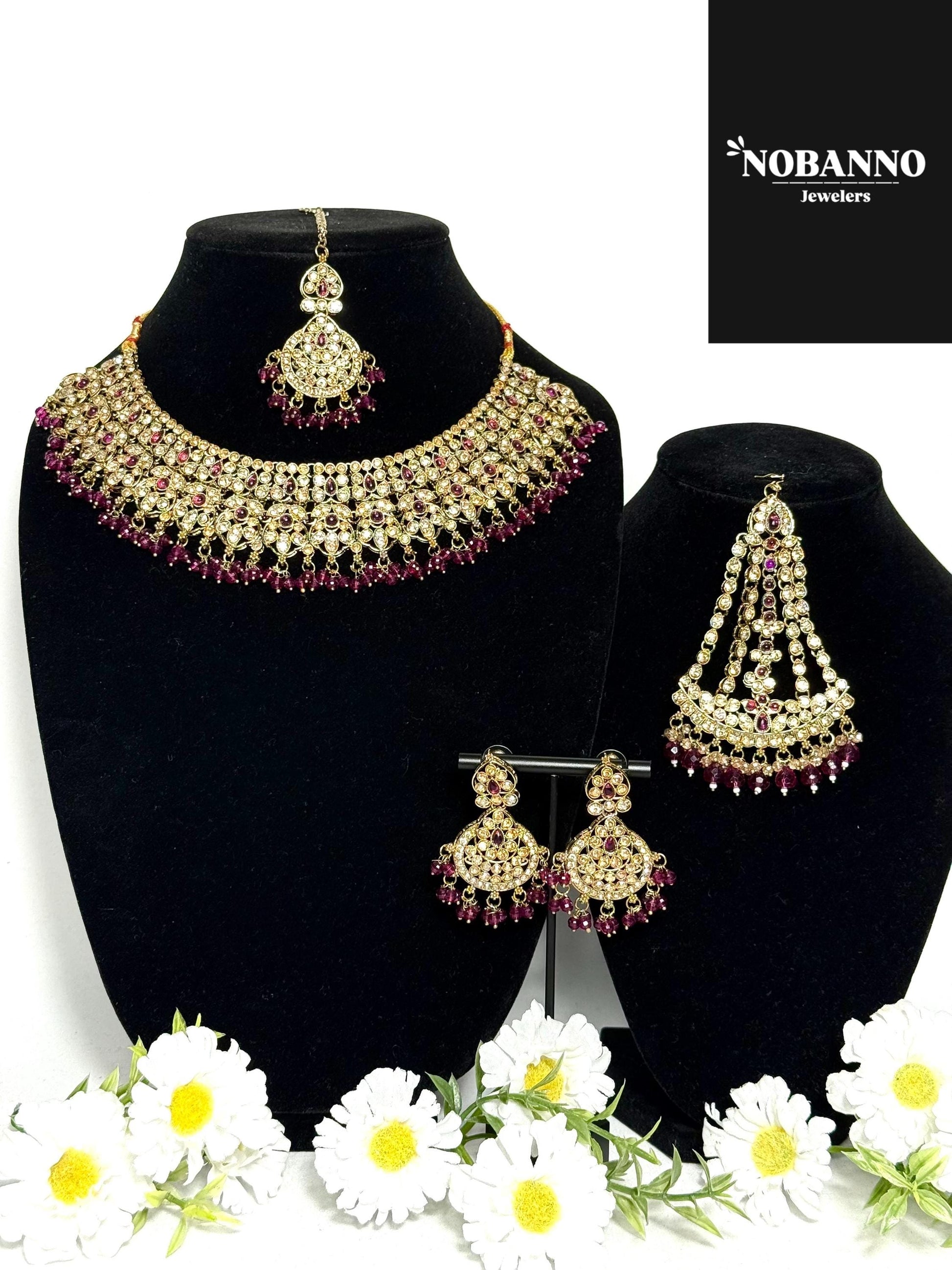 Pristine Handcrafted Kundan Semi Bridal  Necklace set/Indian Jewelry Set/ High Quality Kundan 5 Piece Set.