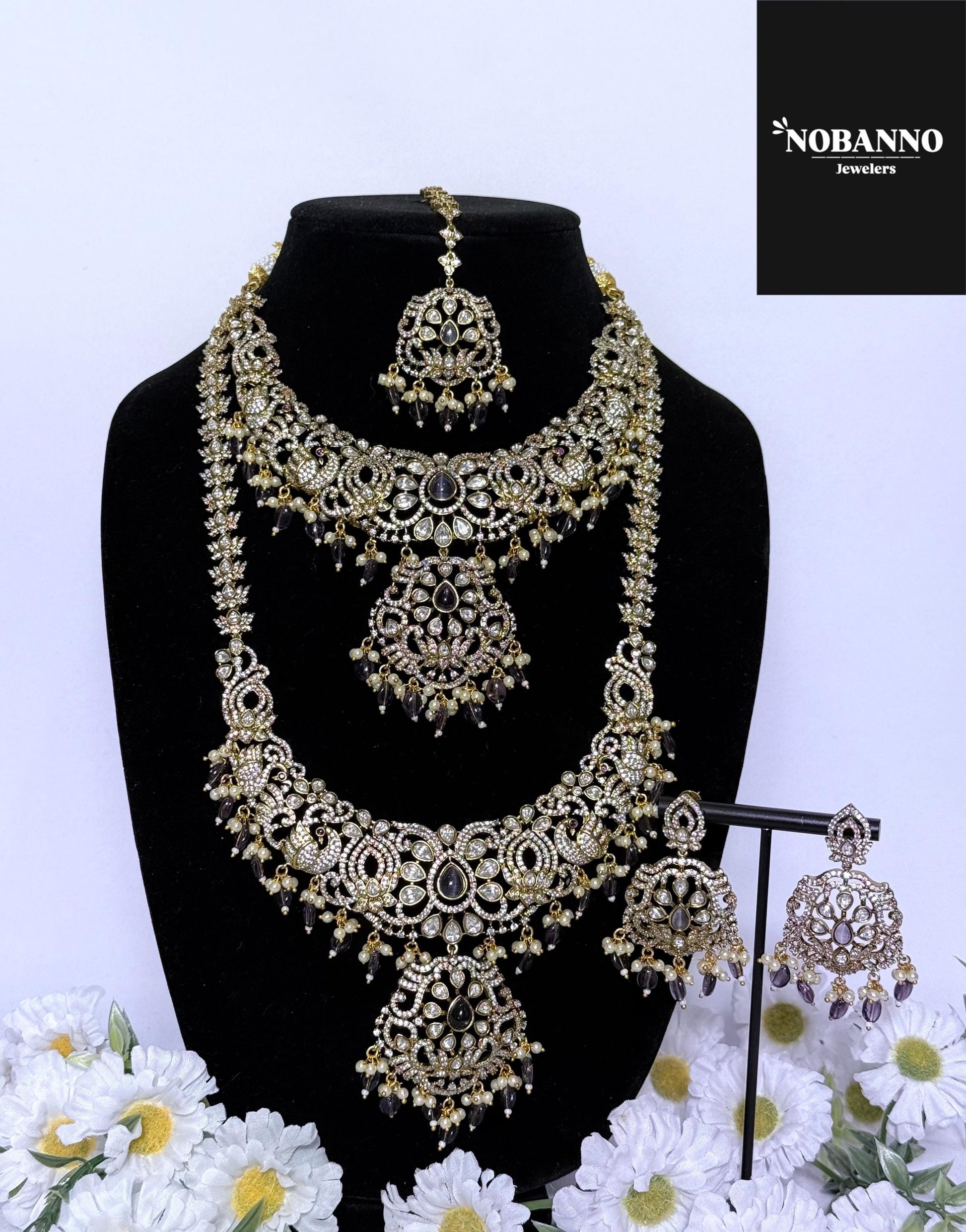 Pristine Handcrafted  Victorian Bridal set/Indian Full Bridal Jewelry Set/ High Quality purple stone / Victorian 5 Piece Set