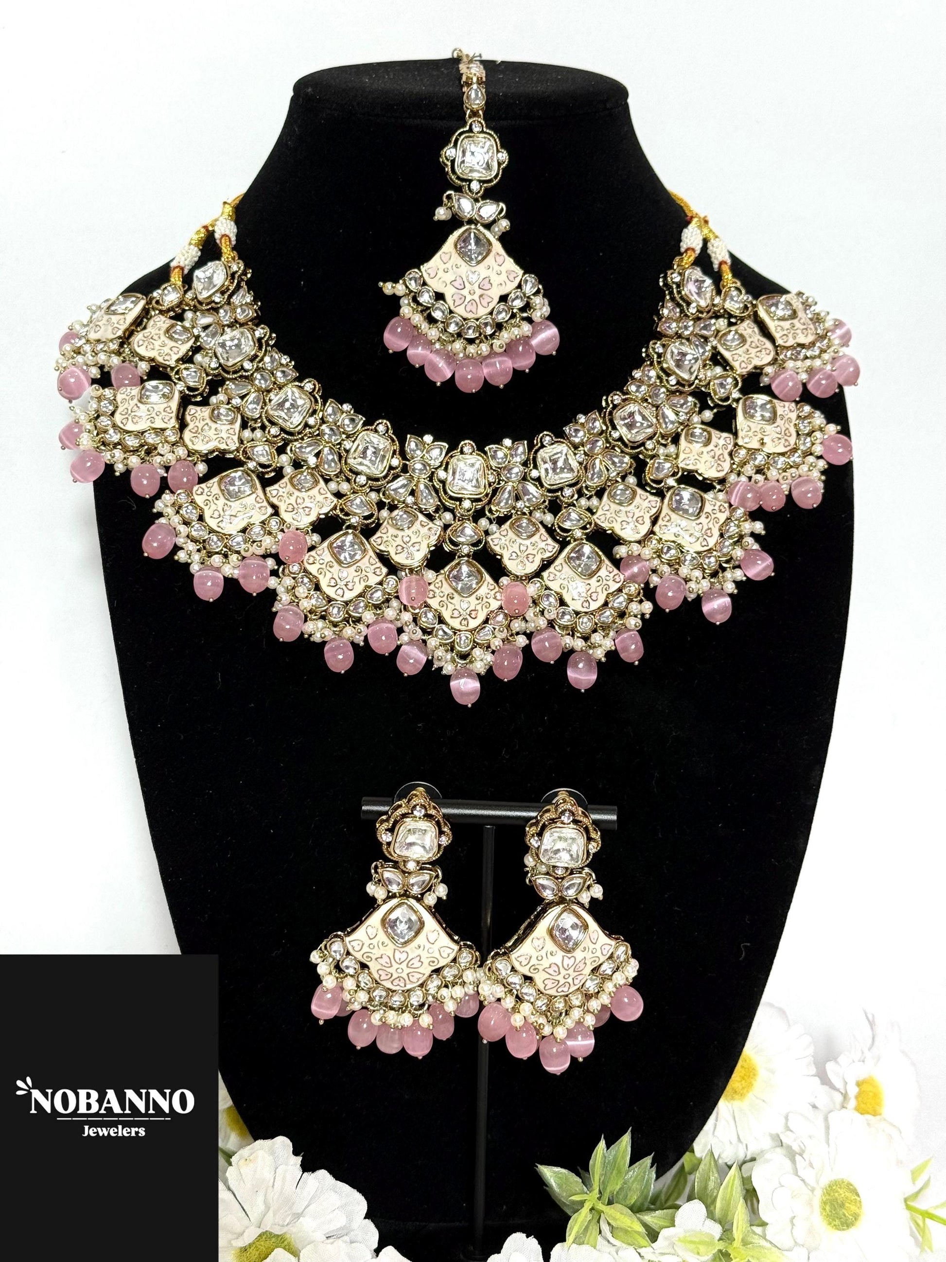 Handcrafted  Minakari Kundan Necklace set/Indian  Jewelry Set/ High Quality Kundan 4 Piece Set.