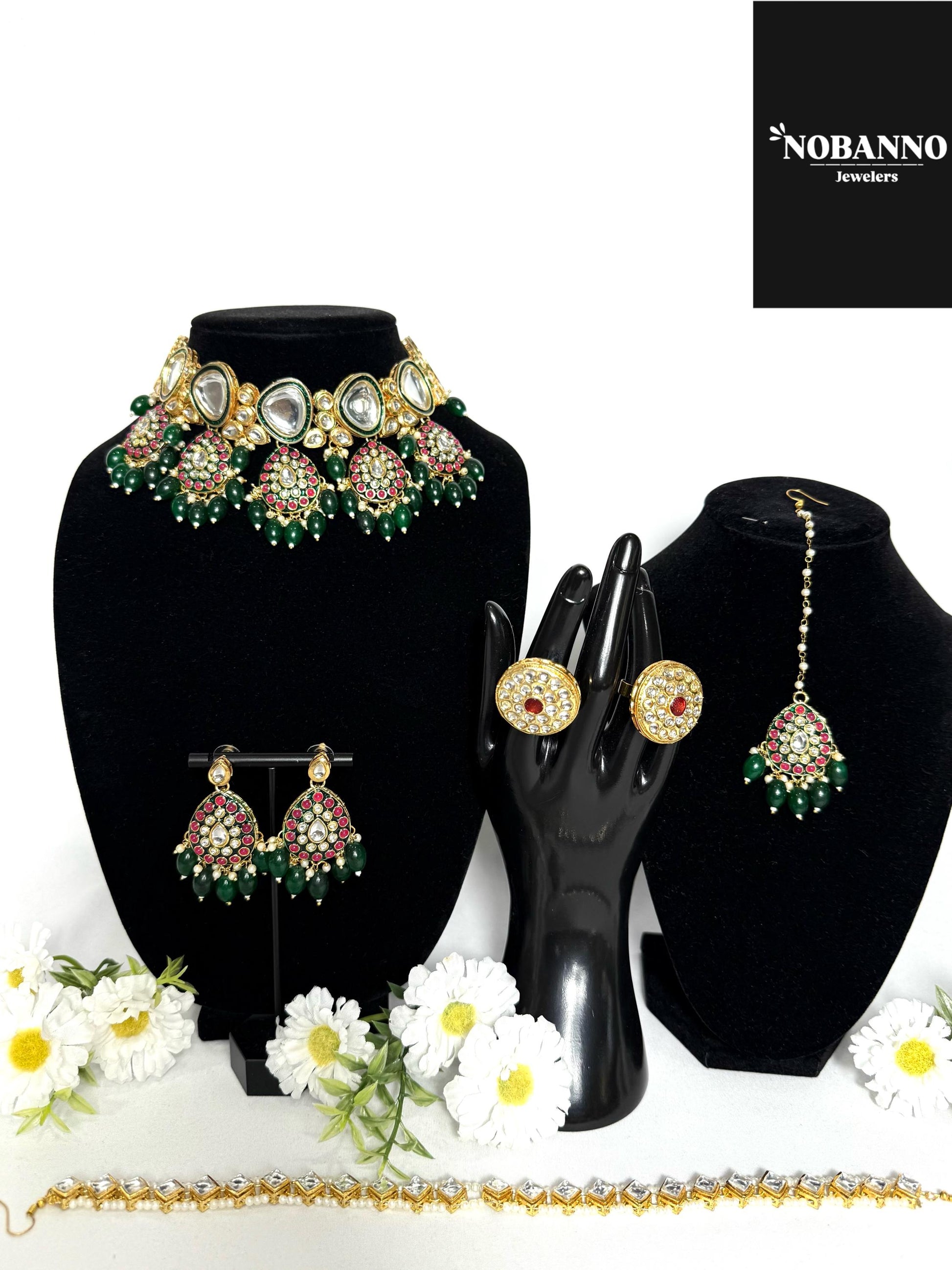 Pristine Handcrafted Kundan Semi Bridal set/Indian Semi Bridal Jewelry Set/ High Quality Kundan 7 Piece Set