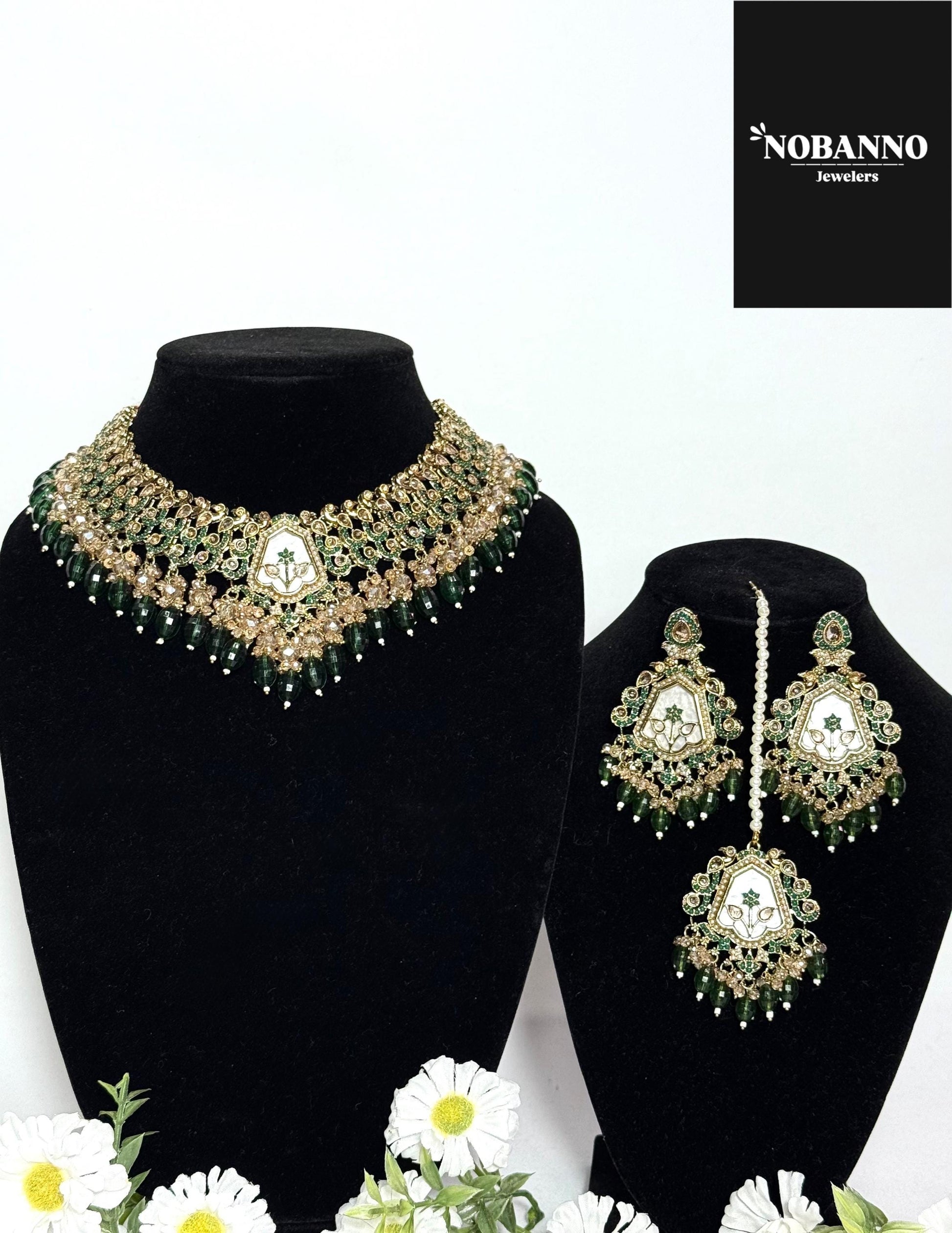 Pristine Handcrafted Polki Kundan Necklace set/Indian Jewelry Set/ High Quality Kundan Polki 4 Piece Set.