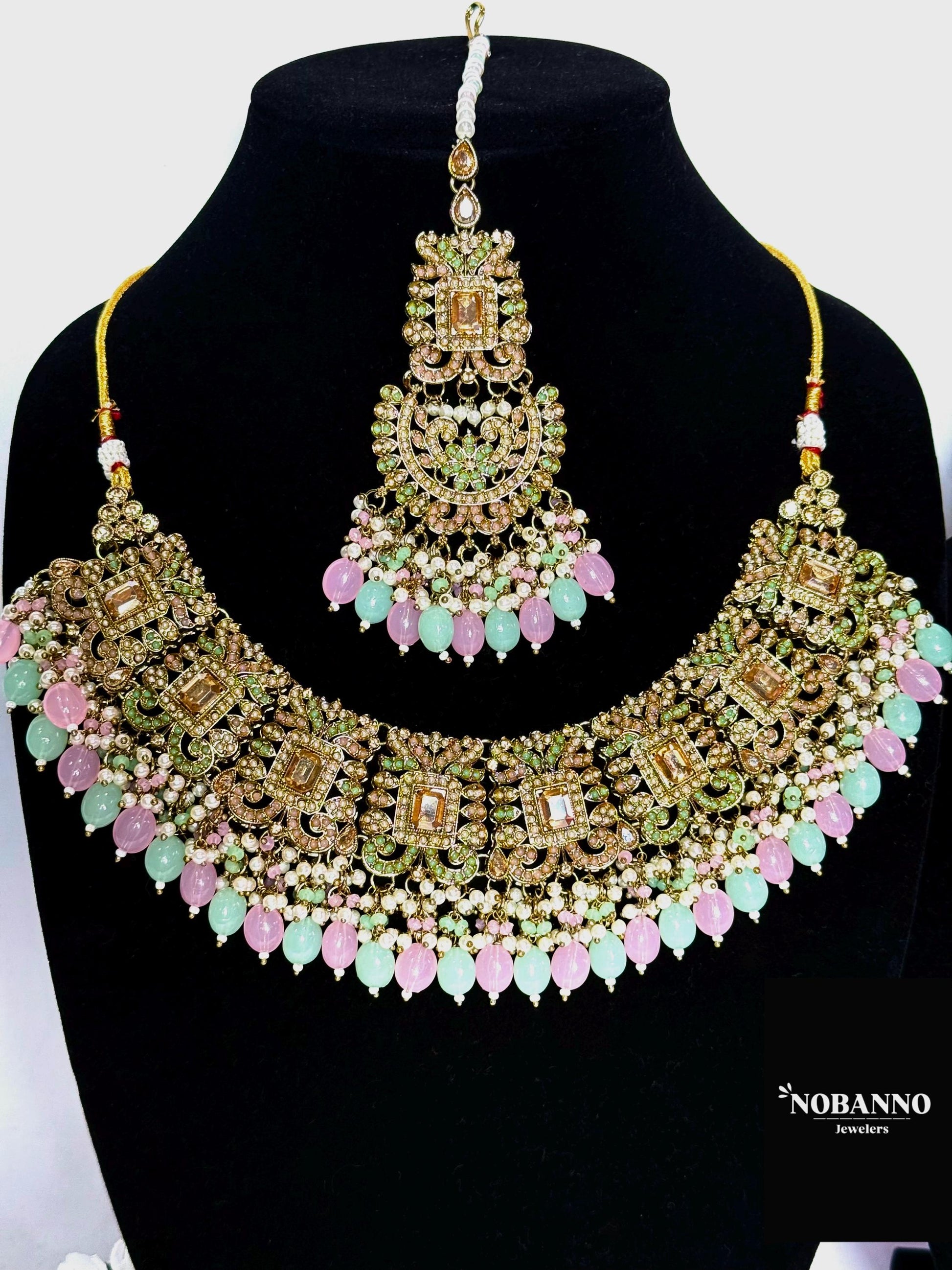 Pristine Handcrafted  pakistani Polki semi Bridal set/Indian Semi Bridal Jewelry Set/ High Quality Polki 5 Piece Set.