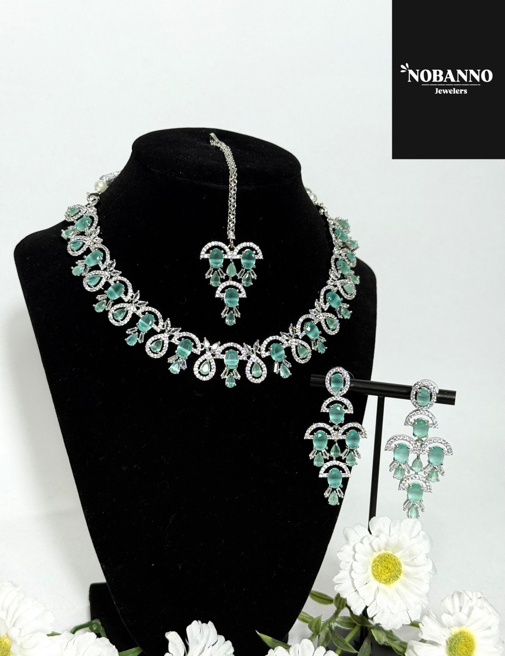 Pristine Handcrafted American diamond set/white AD necklace set /AD jewelry/Indian Jewelry Set