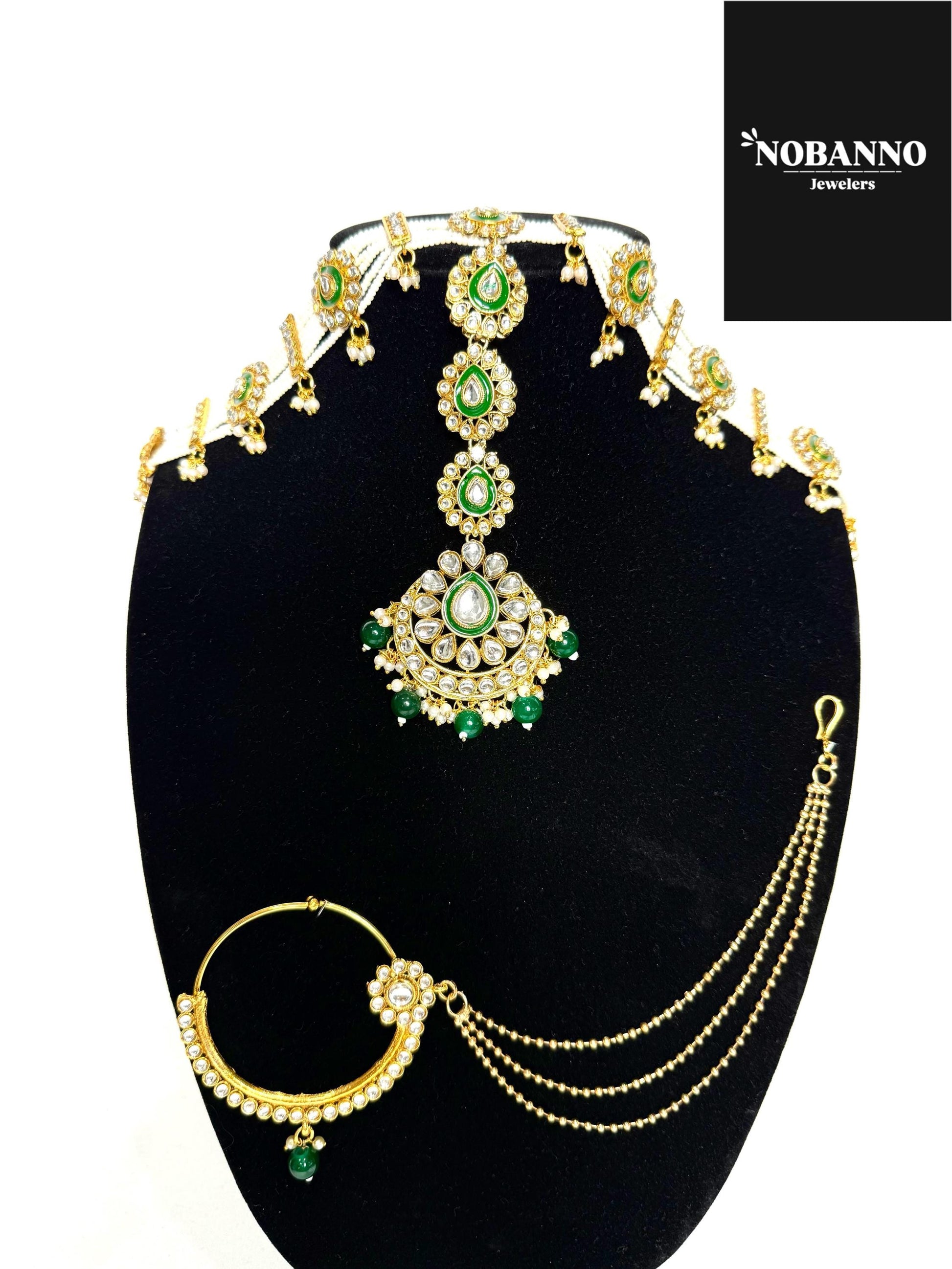 Pristine Handcrafted  Kundan Bridal set/Indian Full Bridal Jewelry Set/ High Quality Kundan Polki 9 Piece Set