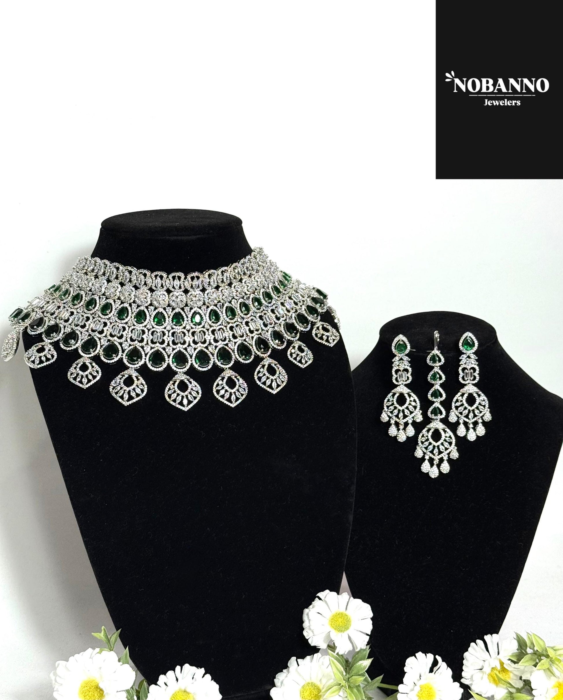 Pristine Handcrafted  American diamond set/CZ diamond bridal necklace/Cz jewelry/Indian Bridal Jewelry Set