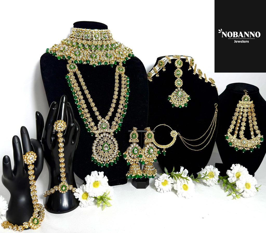 Pristine Handcrafted  Kundan Bridal set/Indian Full Bridal Jewelry Set/ High Quality Kundan Polki 9 Piece Set