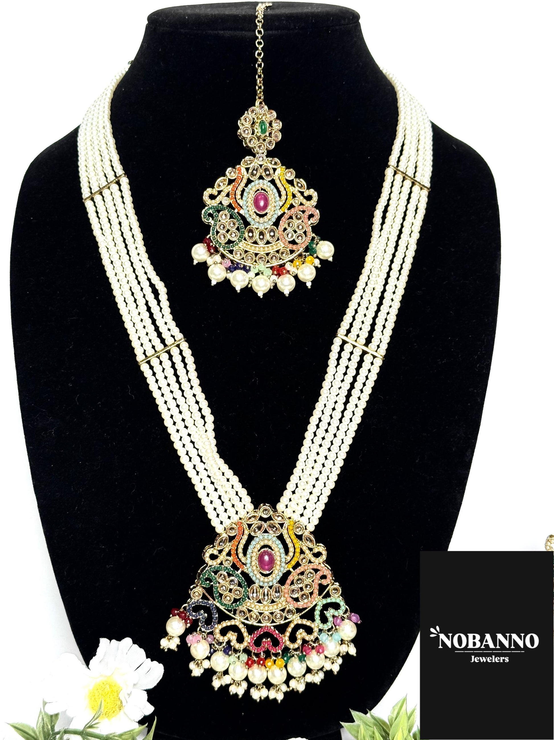 Pristine Handcrafted Polki Kundan long necklace  set/Indian Jewelry Set/ High Quality Kundan 4 Piece Set.