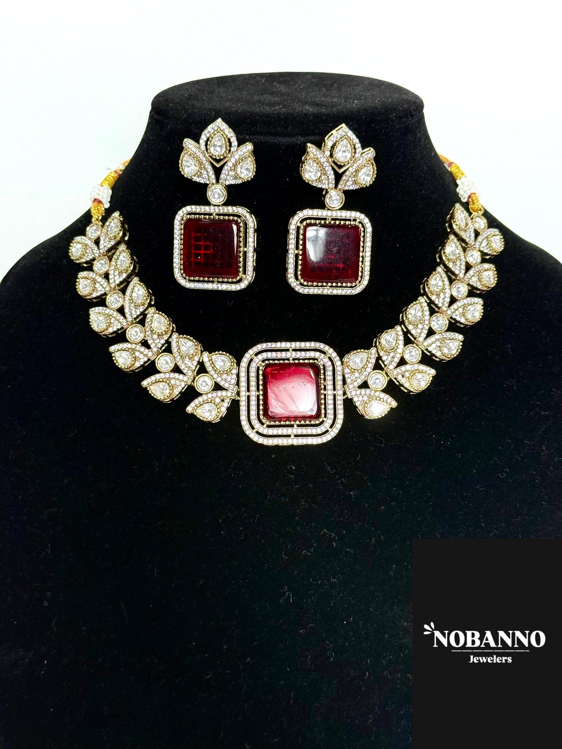 Premium Quality Moissanite Kundan Victorian Polished Jewelry Set/Indian Jewellery/ kundan jewellery/High quality stone choker set.