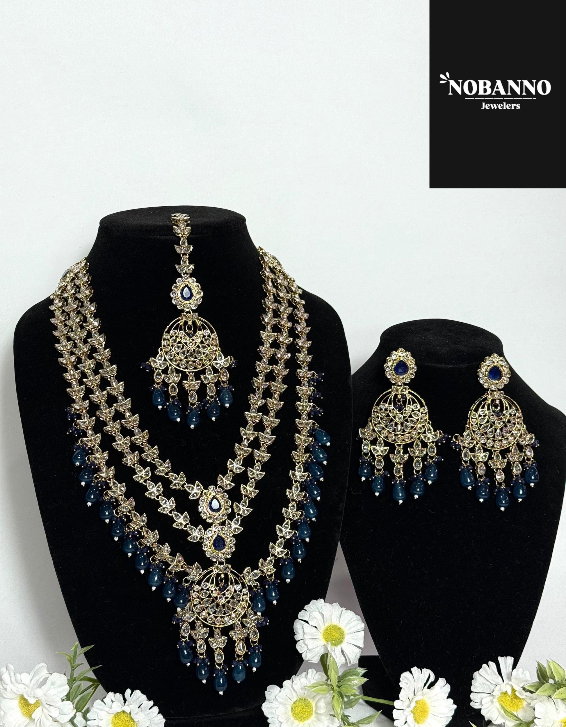 Pristine Handcrafted  Kundan long necklace  set/Indian Jewelry Set/ High Quality Kundan 4 Piece Set