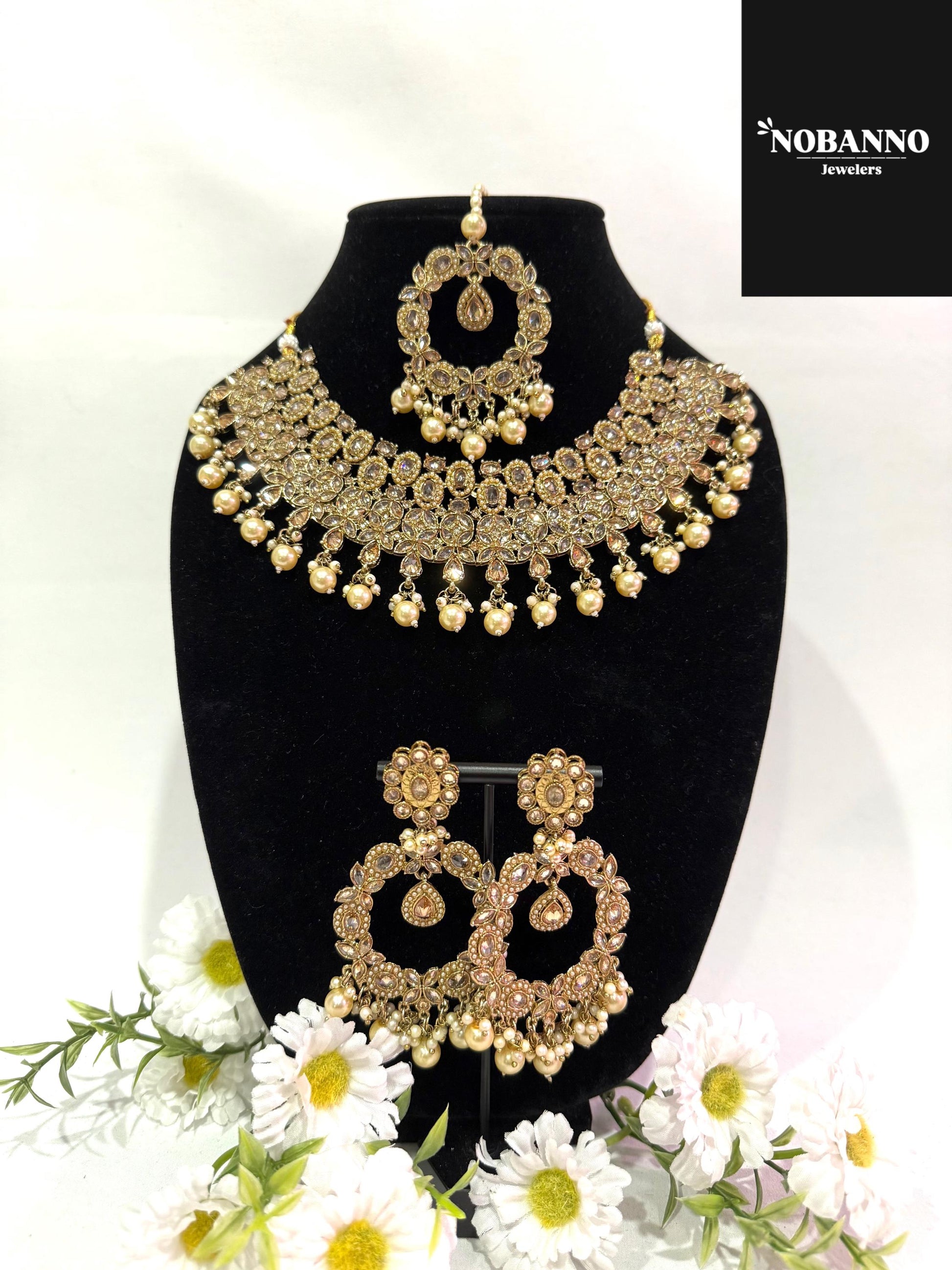 Pristine Handcrafted  Polki Kundan necklace  set/Indian Jewelry Set/ High Quality Kundan Polki 4 Piece Set