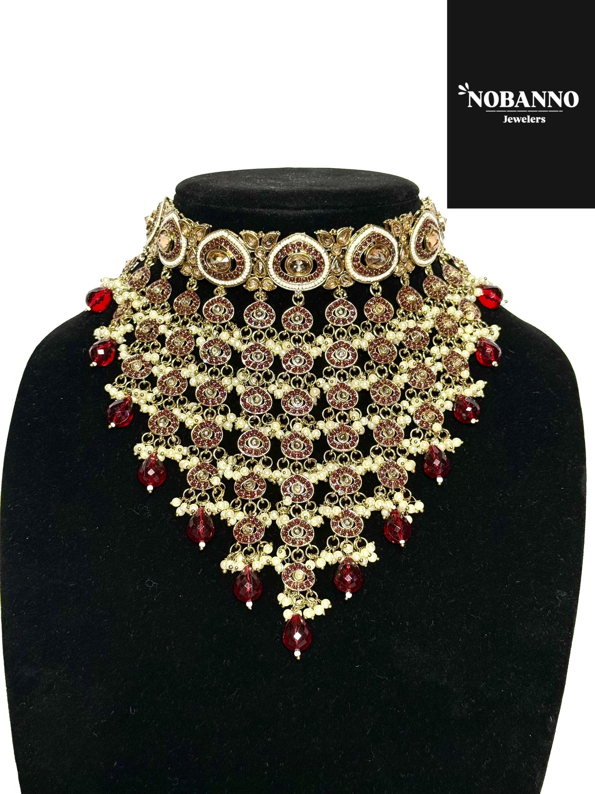 Handcrafted Polki Kundan Jewelry Set: Indian Jewelery with Necklace, Earrings and Maang Tikka