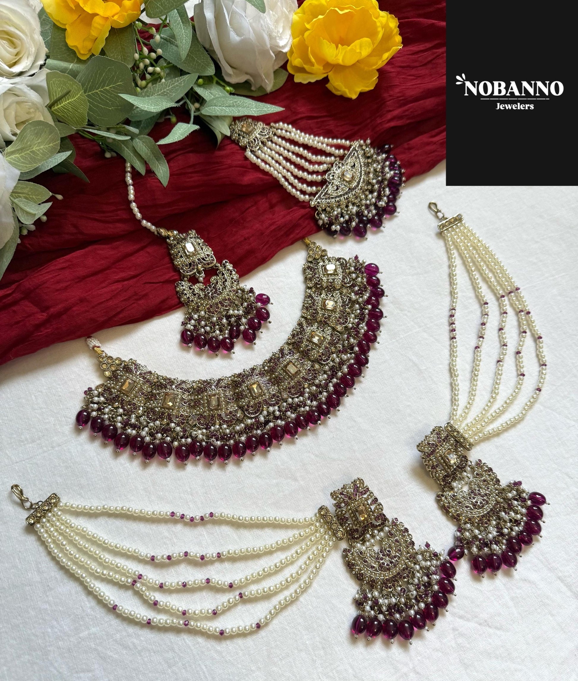 Pristine Handcrafted  pakistanu Polki semi Bridal set/Indian Semi Bridal Jewelry Set/ High Quality Polki 5 Piece Set.