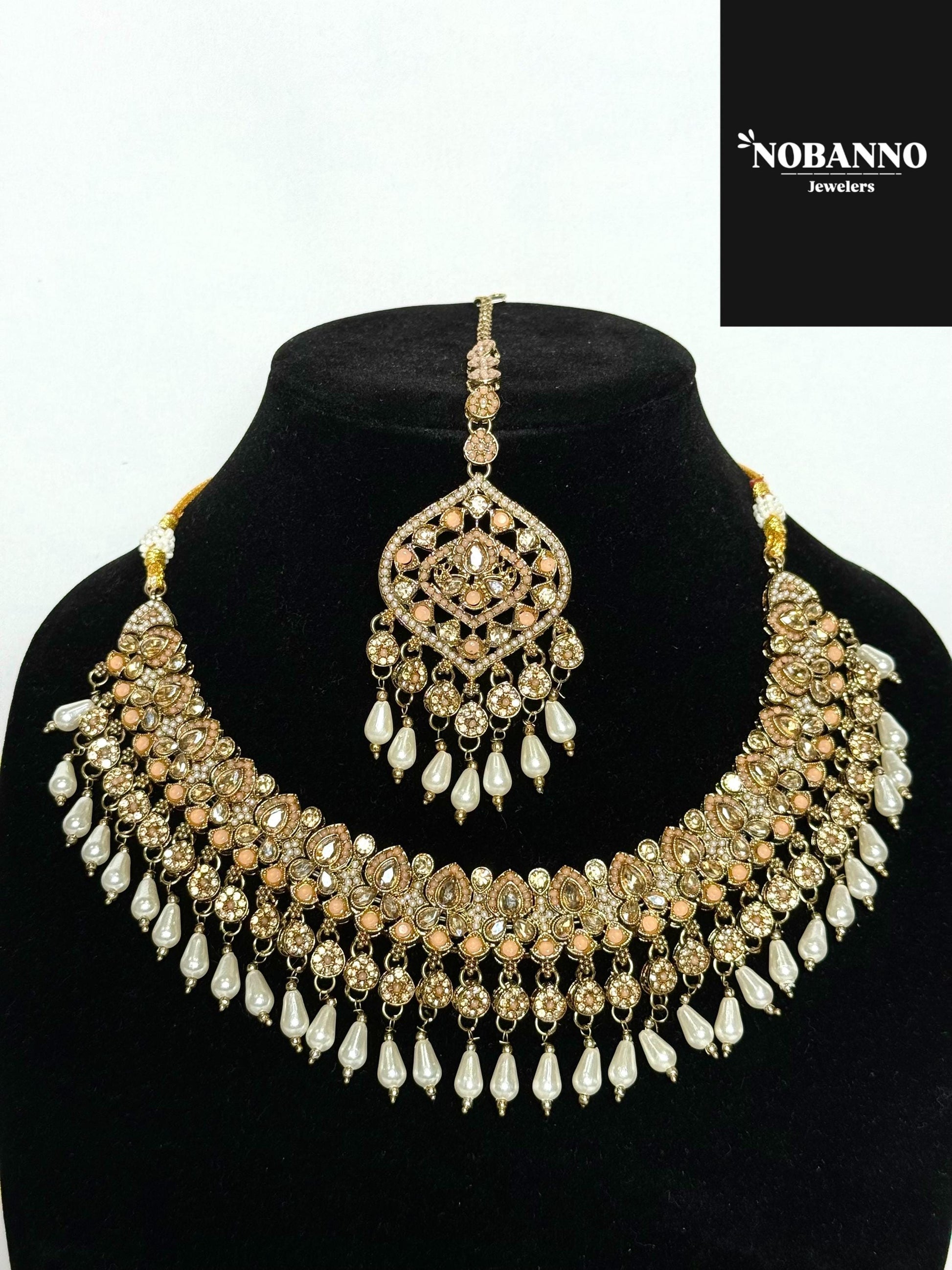 Pristine Handcrafted Polki Kundan Necklace set/Indian Jewelry Set/ High Quality Kundan 4 Piece Set.