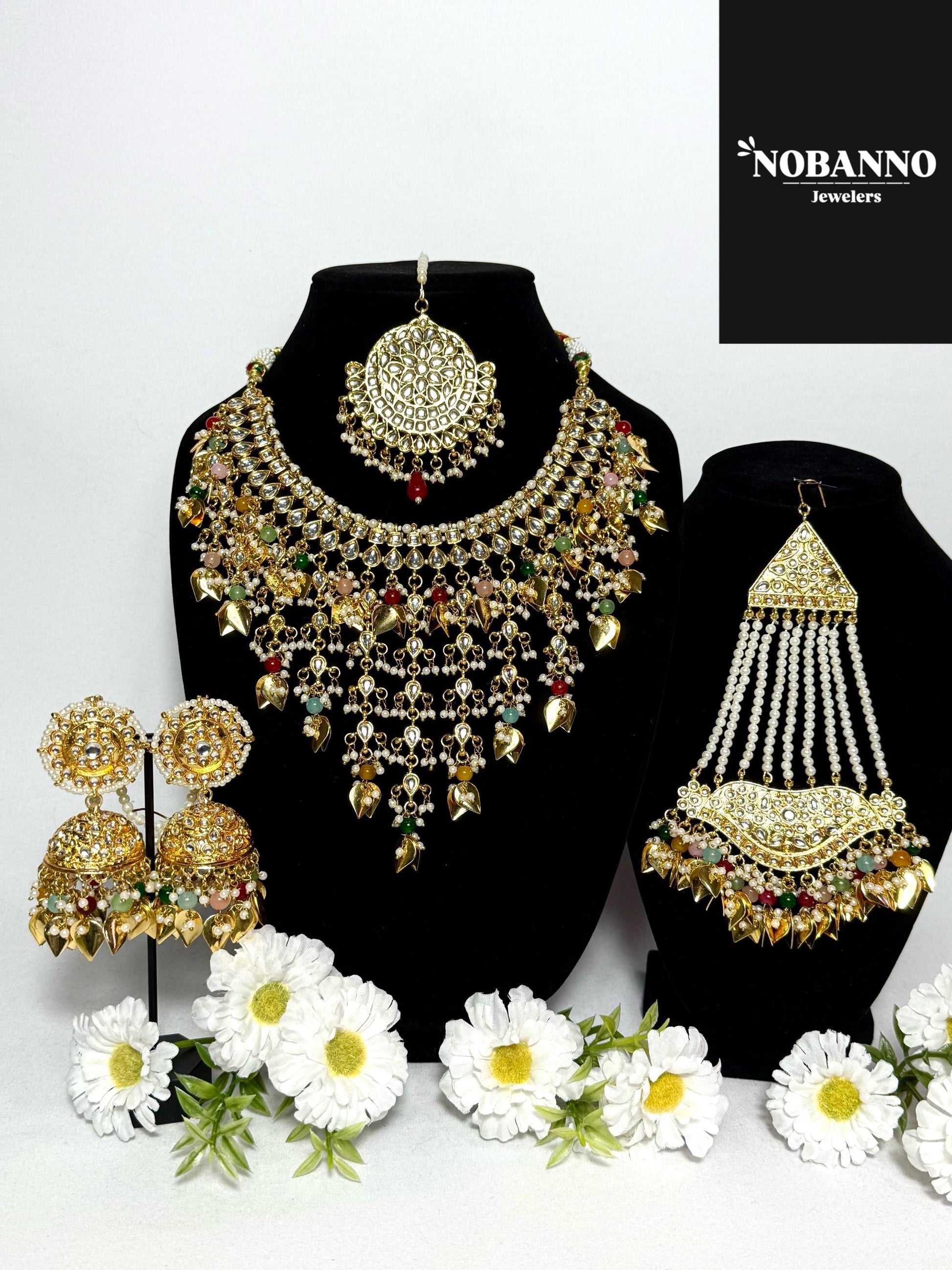 Handcrafted Kundan Semi BridalJewelry Set.Indian/Bangladeshi/Pakistani Jewelery.