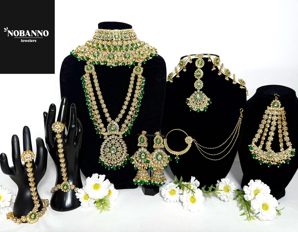 Pristine Handcrafted  Kundan Bridal set/Indian Full Bridal Jewelry Set/ High Quality Kundan Polki 9 Piece Set