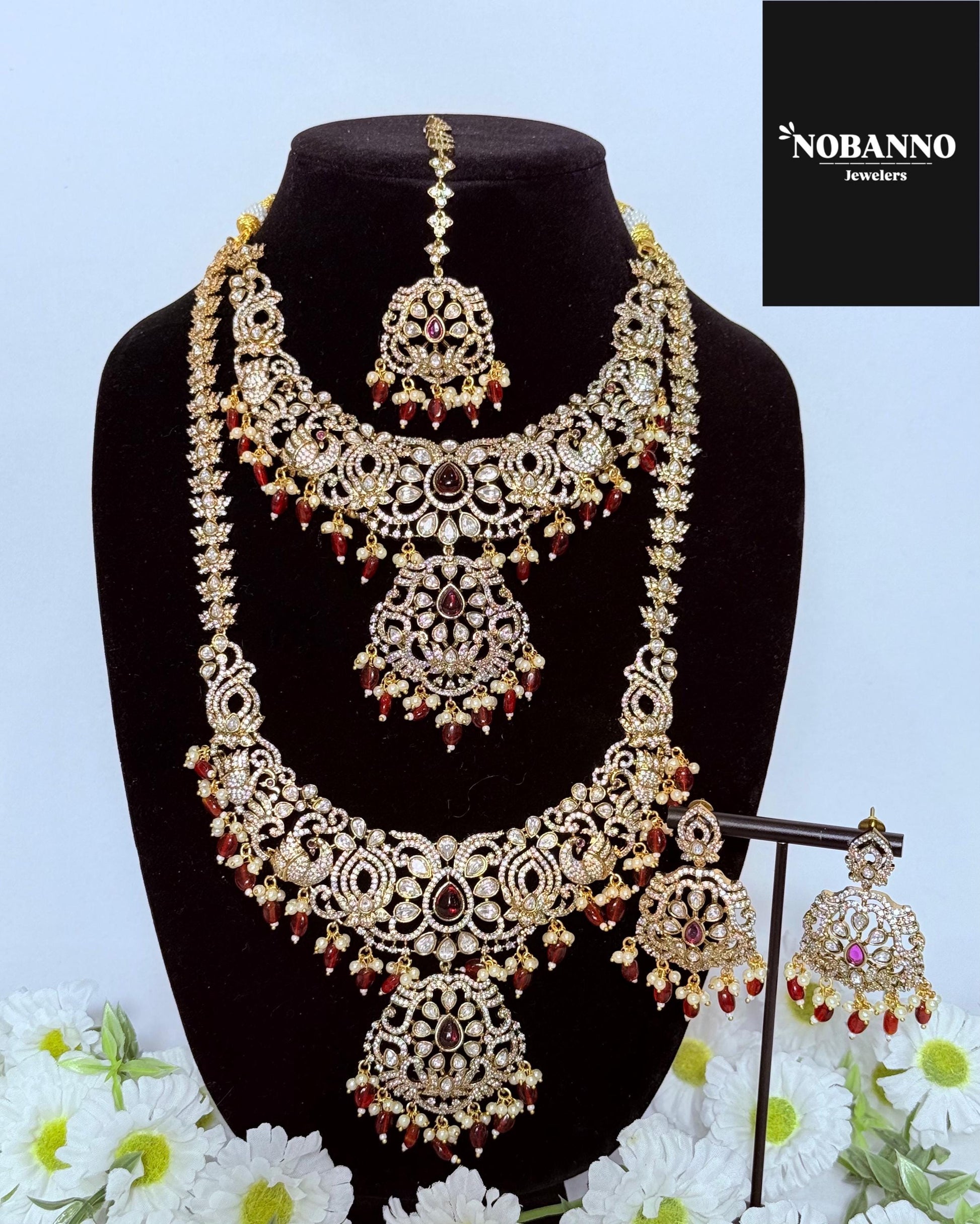 Pristine Handcrafted  Victorian Bridal set/Indian Full Bridal Jewelry Set/ High Quality Rubi stone / Victorian 5 Piece Set
