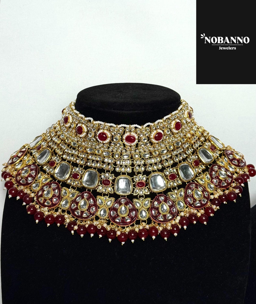 Pristine Handcrafted  Kundan Semi Bridal set/Indian Full Bridal Jewelry Set/ High Quality Kundan 4 Piece Set