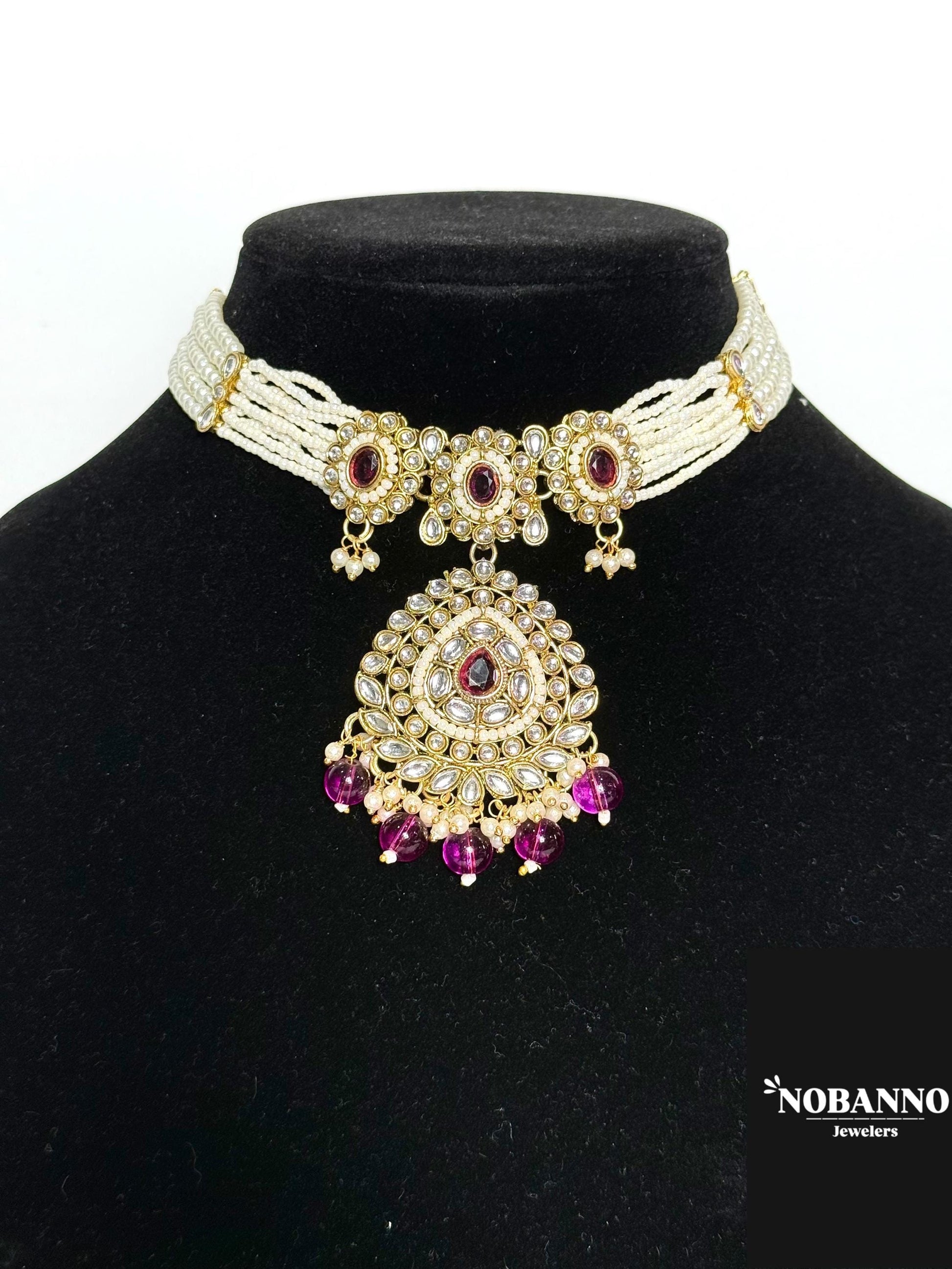 Handcrafted Kundan Choker set/Indian  Jewelry Set/ High Quality Kundan 4 Piece Set.