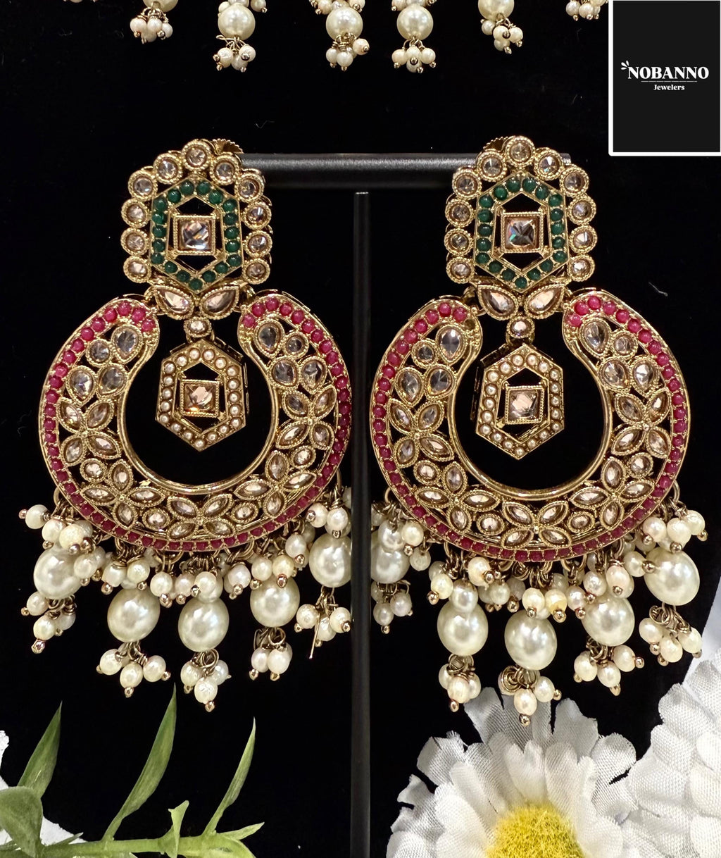 Pristine Handcrafted Kundan Bridal set/Indian Semi Bridal Jewelry Set/ High Quality Kundan Polki 5 Piece Set