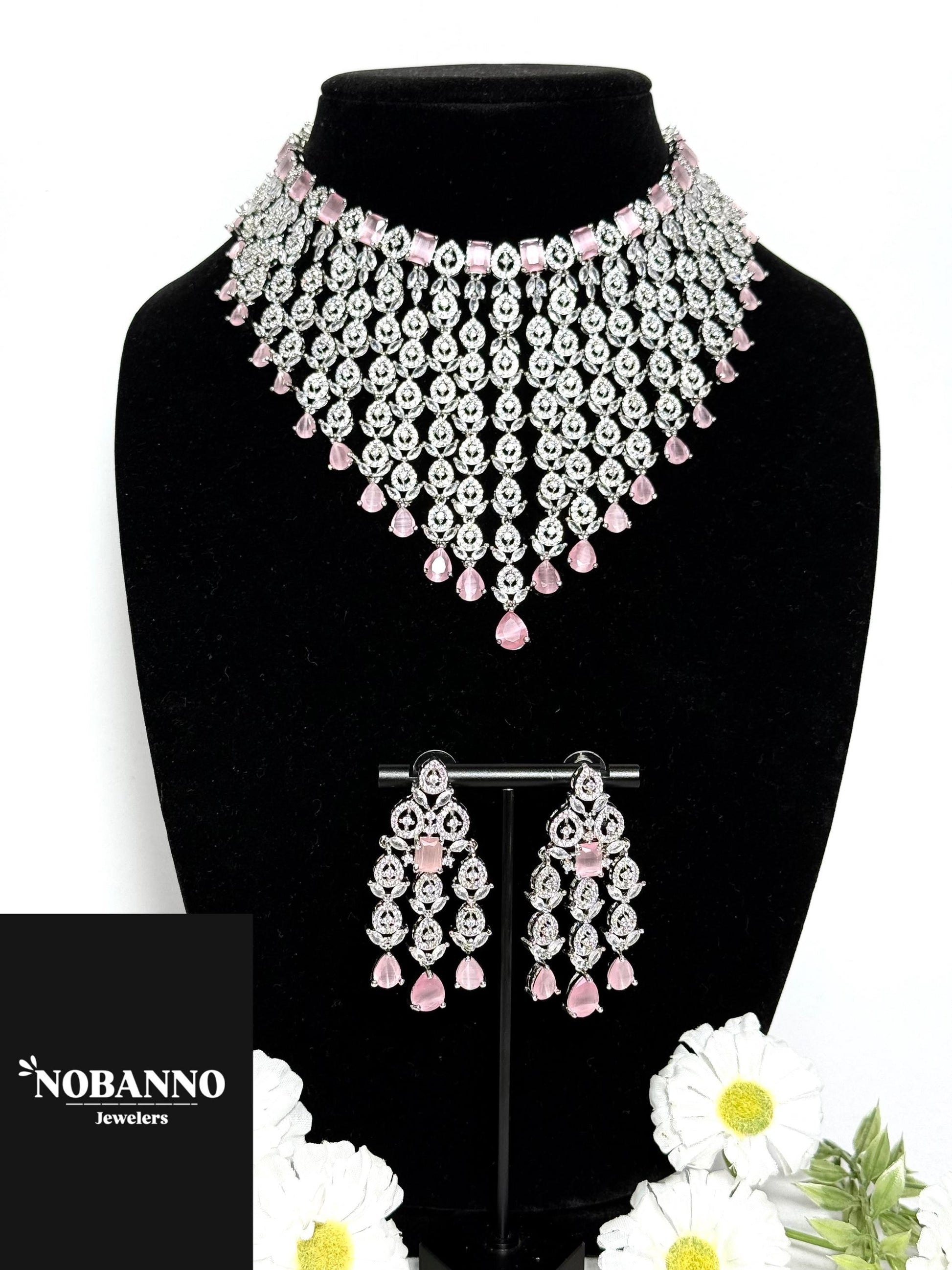 Pristine Handcrafted American diamond set/white AD necklace set /AD jewelry/Indian Jewelry Set