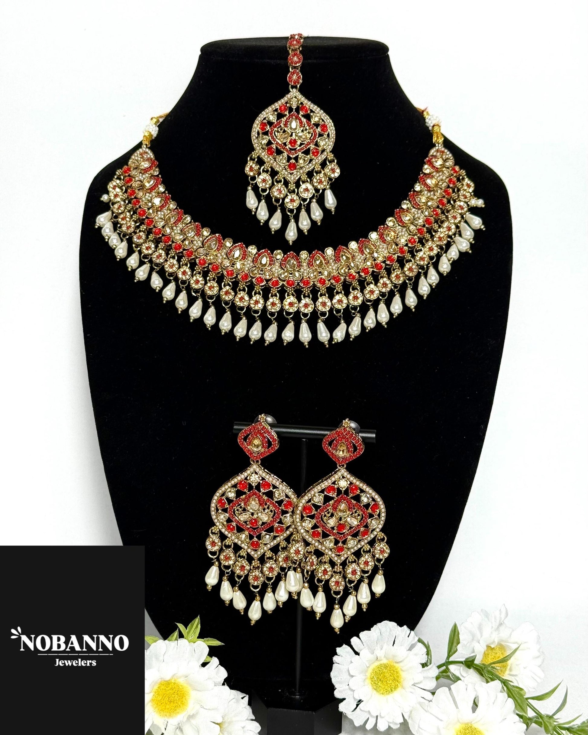 Pristine Handcrafted Polki Kundan Necklace set/Indian Jewelry Set/ High Quality Kundan 4 Piece Set.