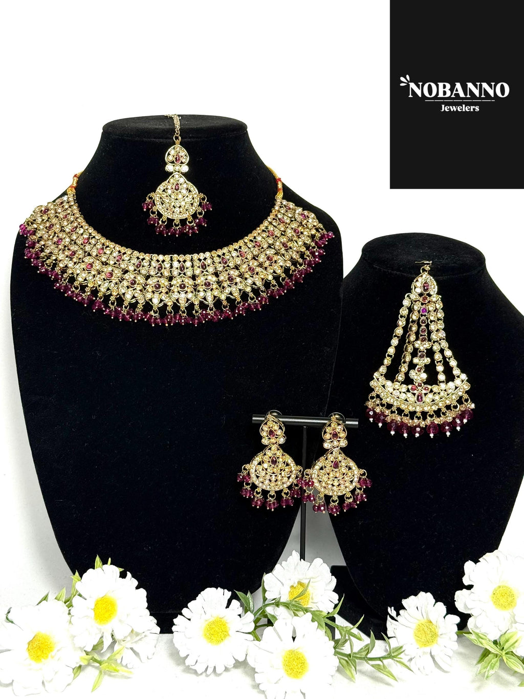 Pristine Handcrafted Kundan Semi Bridal  Necklace set/Indian Jewelry Set/ High Quality Kundan 5 Piece Set.