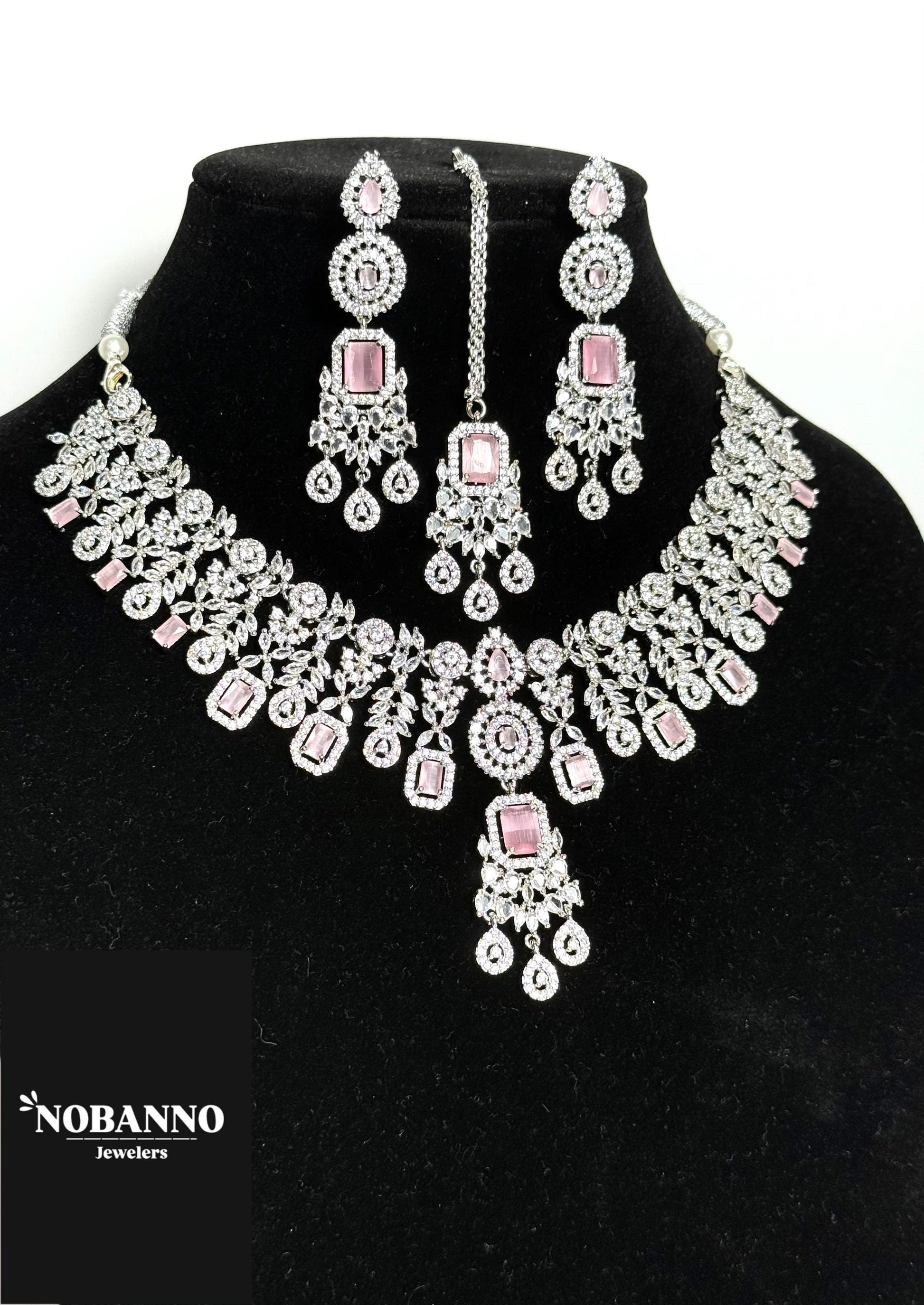 Pristine Handcrafted American diamond set/white AD necklace set /AD jewelry/Indian Jewelry Set