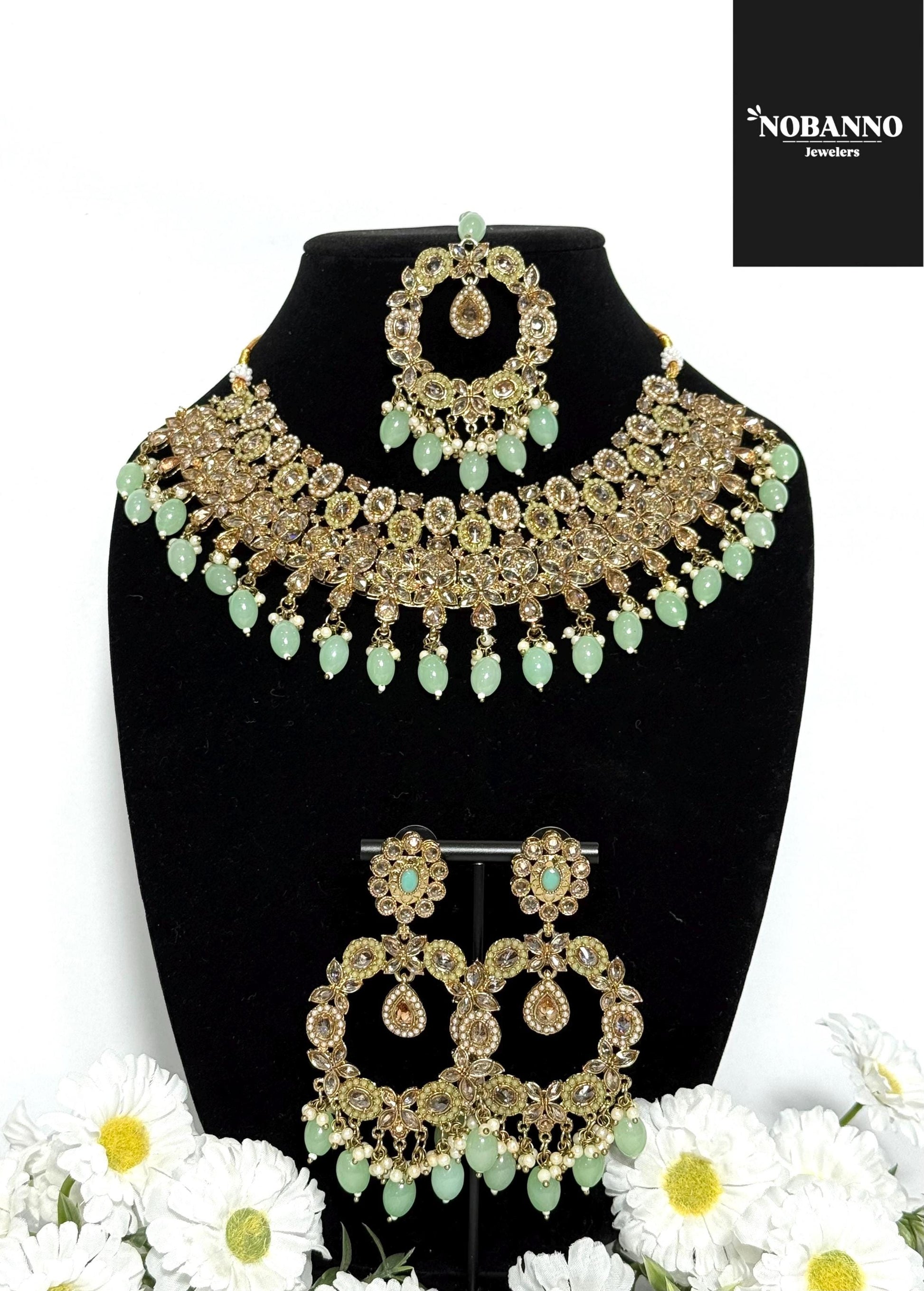 Pristine Handcrafted  Polki Kundan necklace  set/Indian Jewelry Set/ High Quality Kundan Polki 4 Piece Set