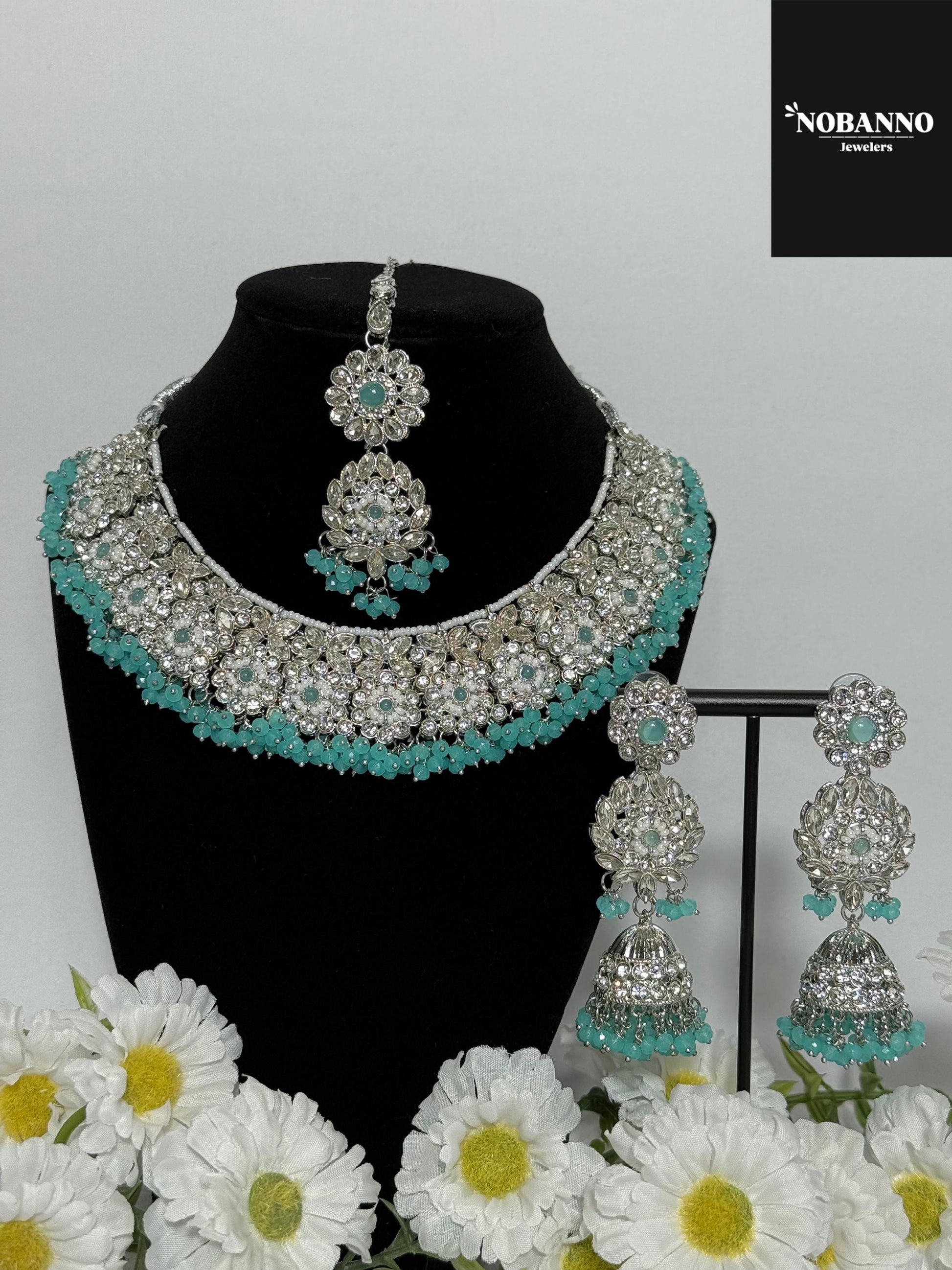 Pristine Handcrafted  crystal Necklace set/Indian  Jewelry Set/ High Quality crystal 4 Piece Set