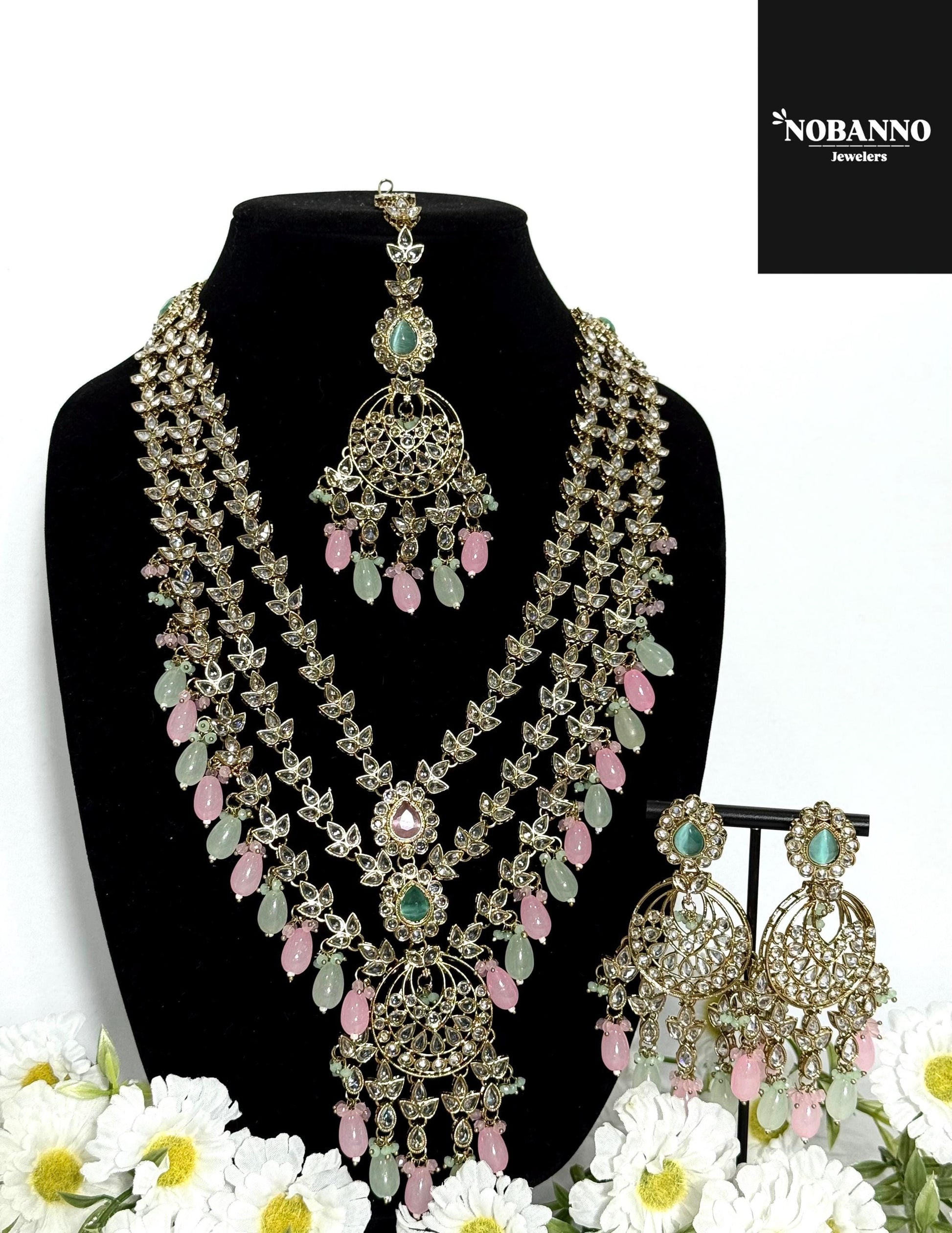 Pristine Handcrafted  Kundan long necklace  set/Indian Jewelry Set/ High Quality Kundan 4 Piece Set