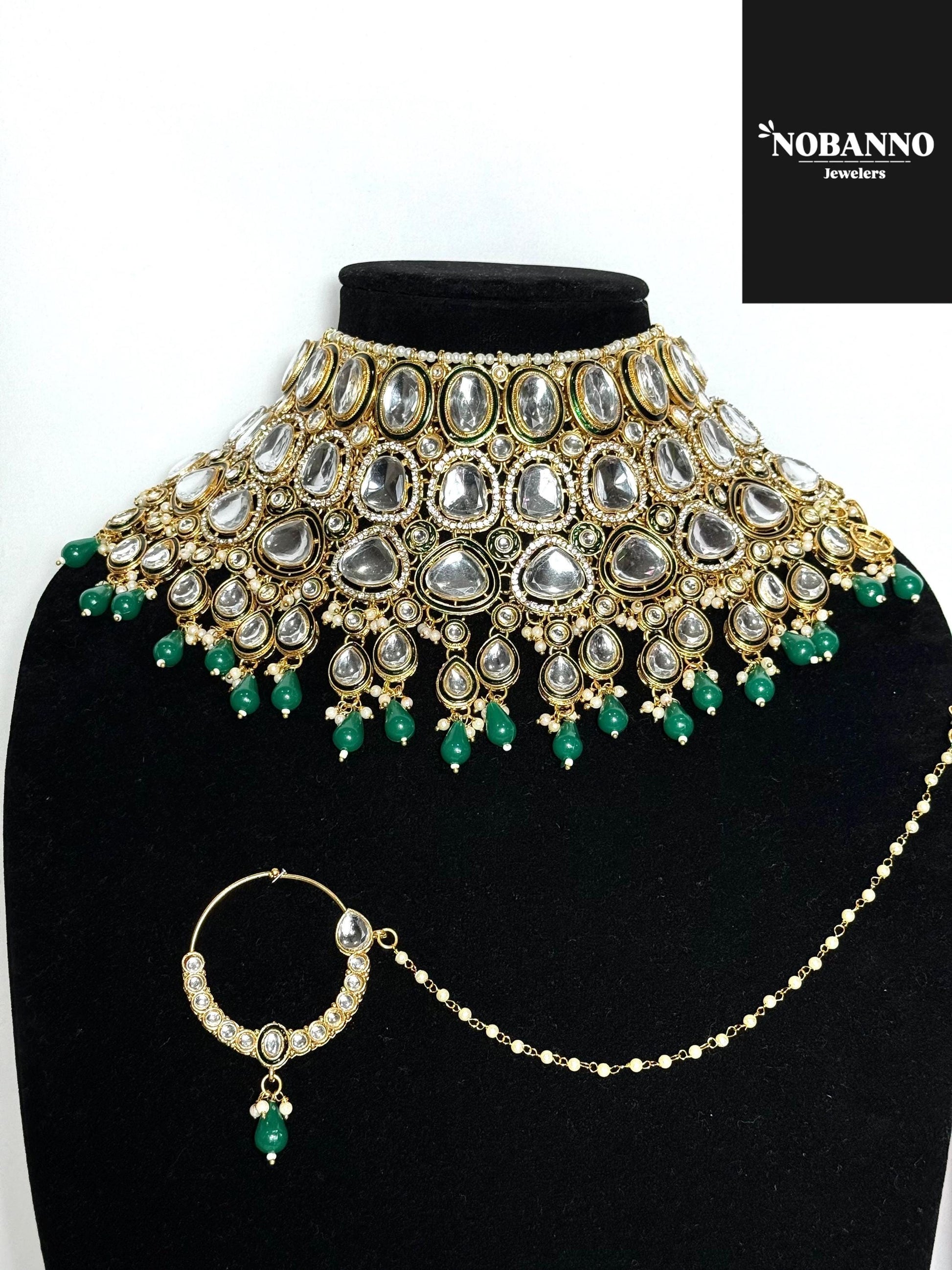 Pristine Handcrafted Kundan Bridal set/Indian  Bridal Jewelry Set/ High Quality Kundan 7 Piece Set.