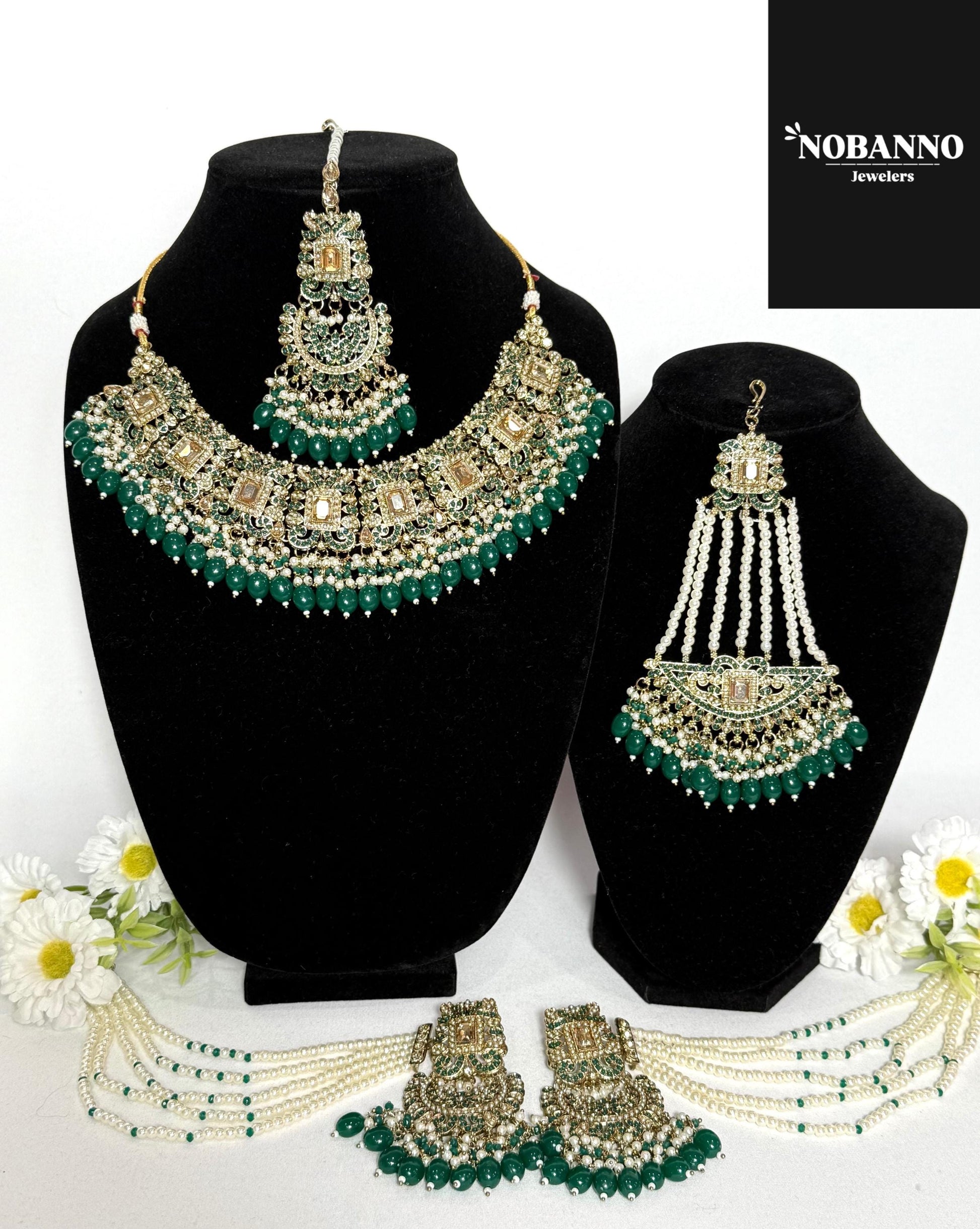 Pristine Handcrafted  pakistani Polki semi Bridal set/Indian Semi Bridal Jewelry Set/ High Quality Polki 5 Piece Set.