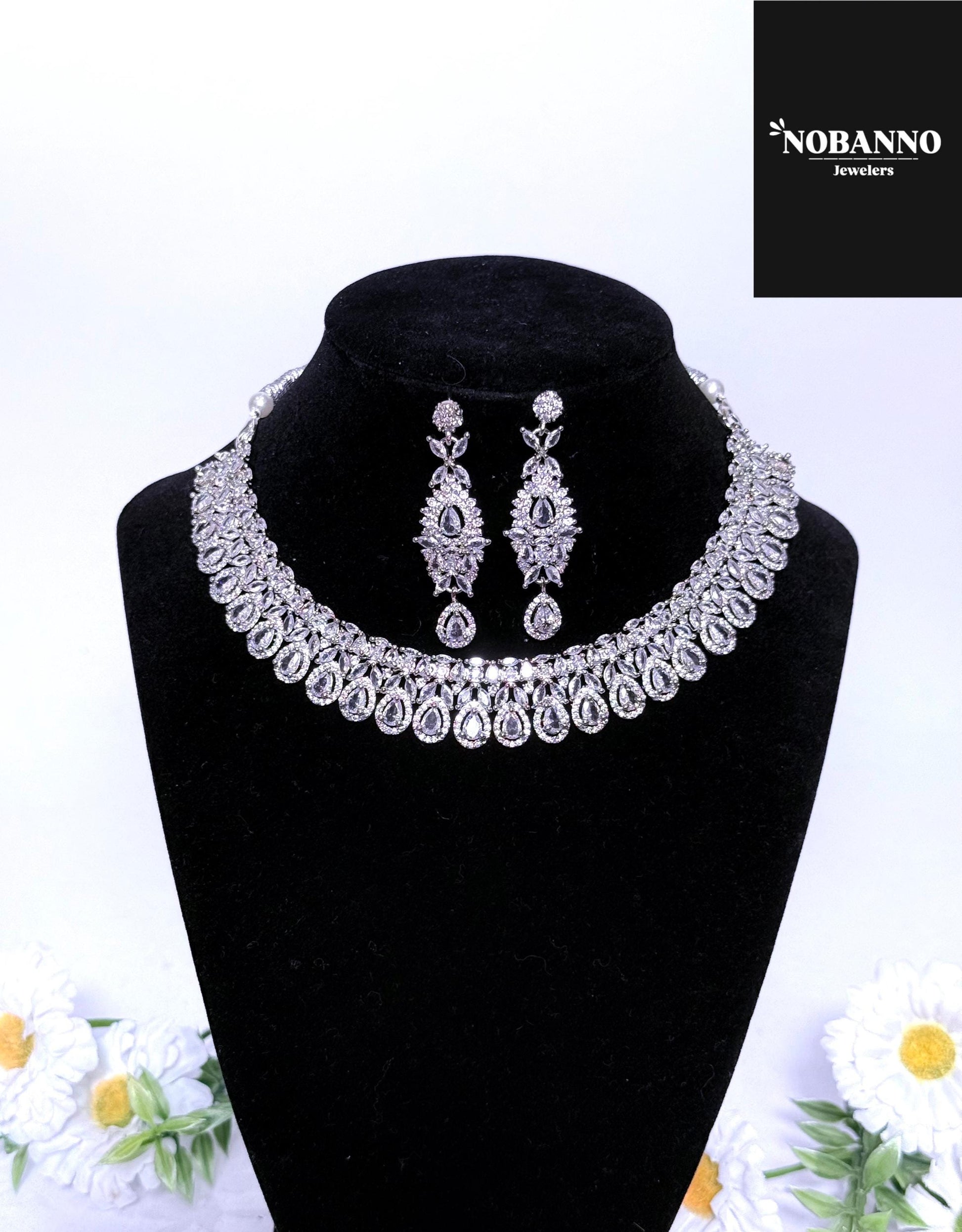 Pristine Handcrafted  American diamond set/white CZ diamond necklace set /Cz jewelry/Indian Jewelry Set