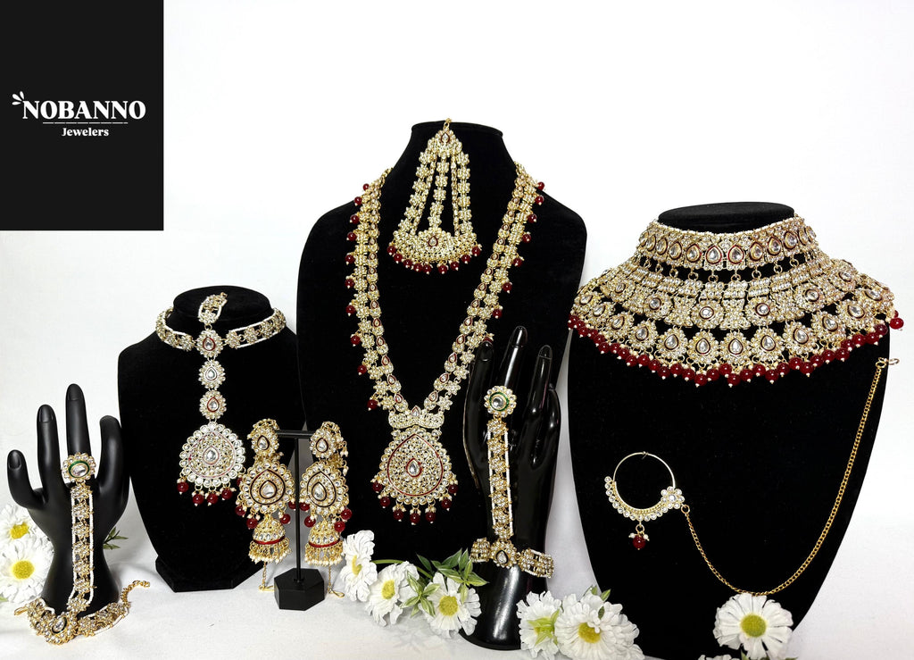 Pristine Handcrafted  Kundan Bridal set/Indian Full Bridal Jewelry Set/ High Quality Kundan 9 Piece Set