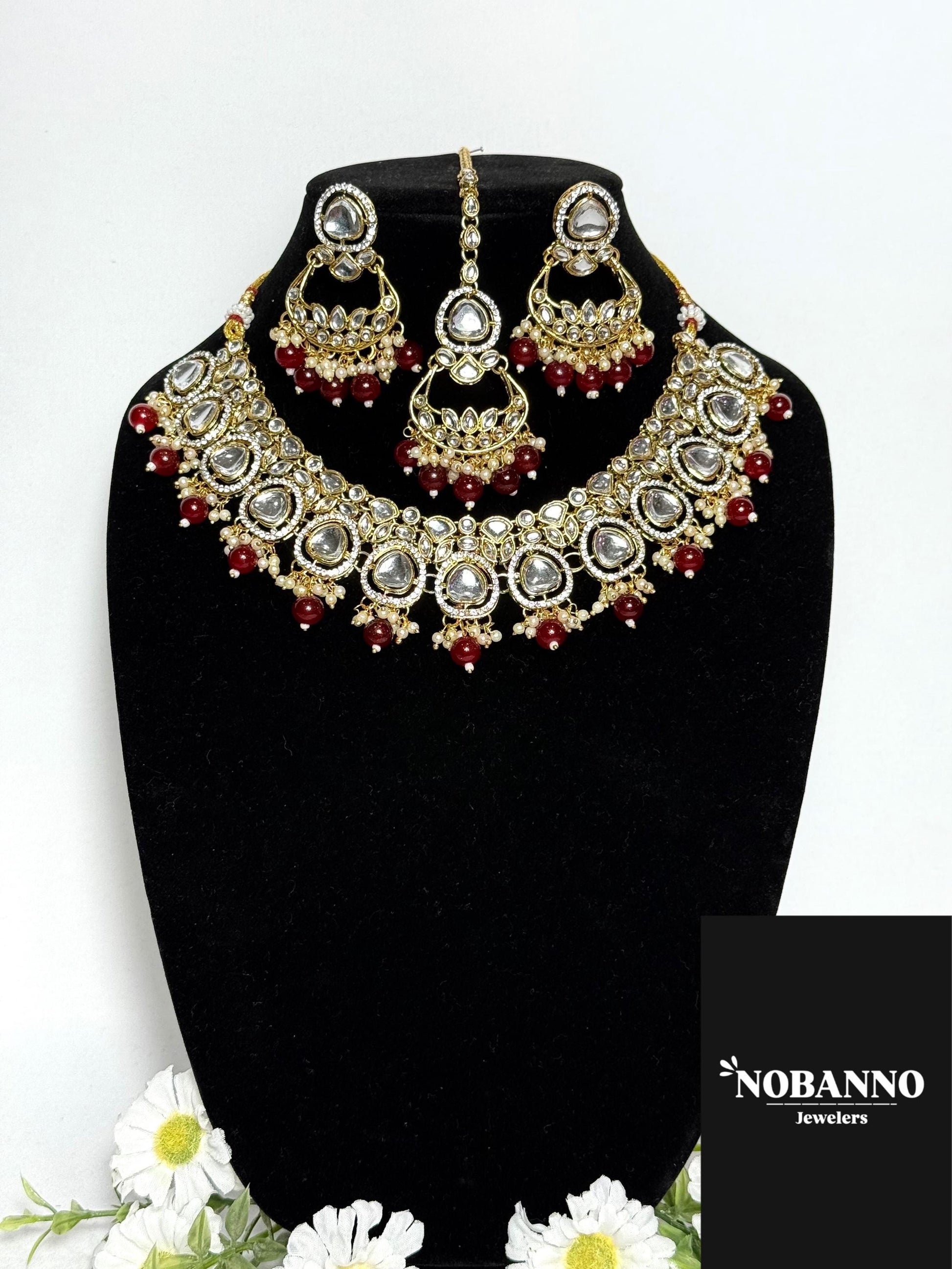 Pristine Handcrafted  Kundan Necklace set/Indian  Jewelry Set/ High Quality Kundan 4 Piece Set