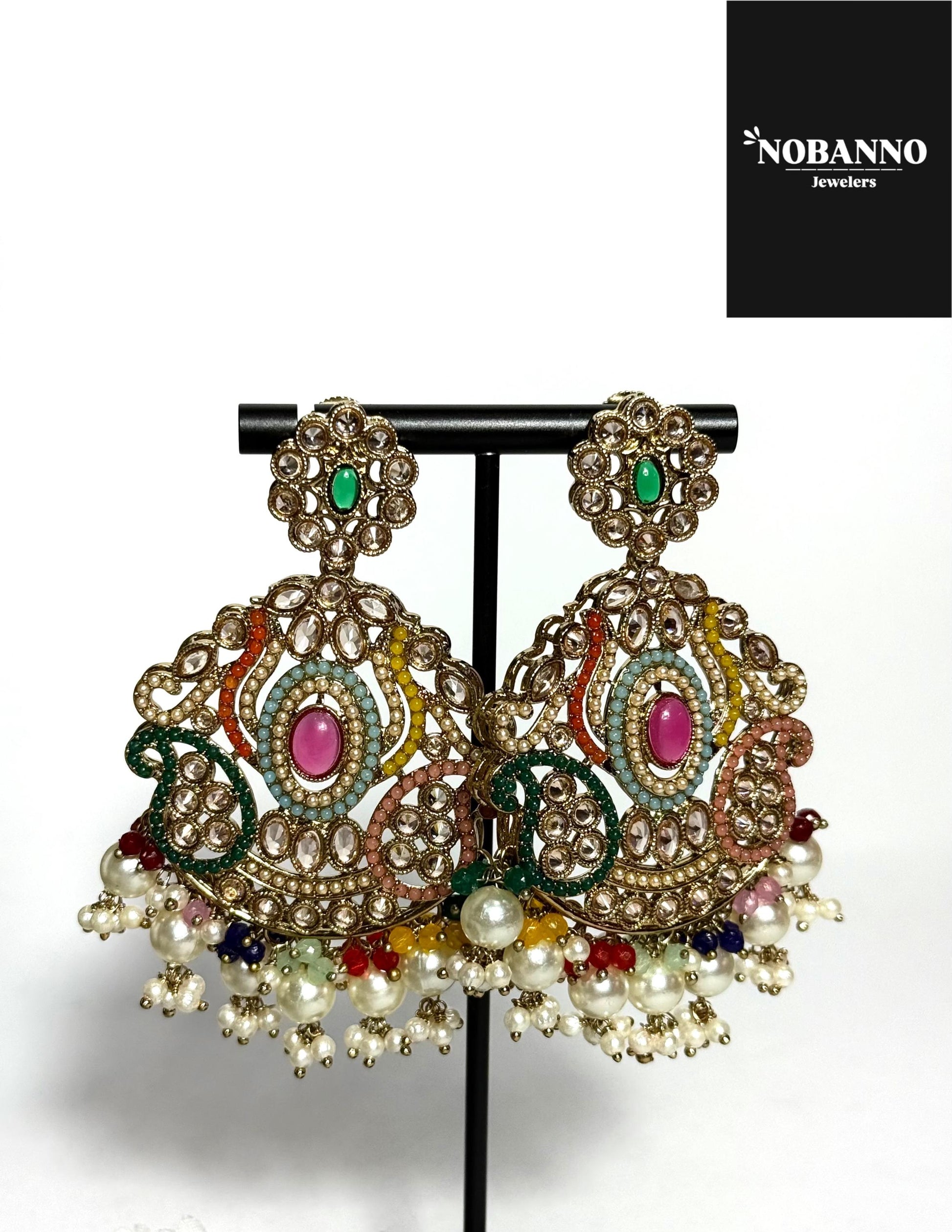 Pristine Handcrafted Polki Kundan long necklace  set/Indian Jewelry Set/ High Quality Kundan 4 Piece Set.
