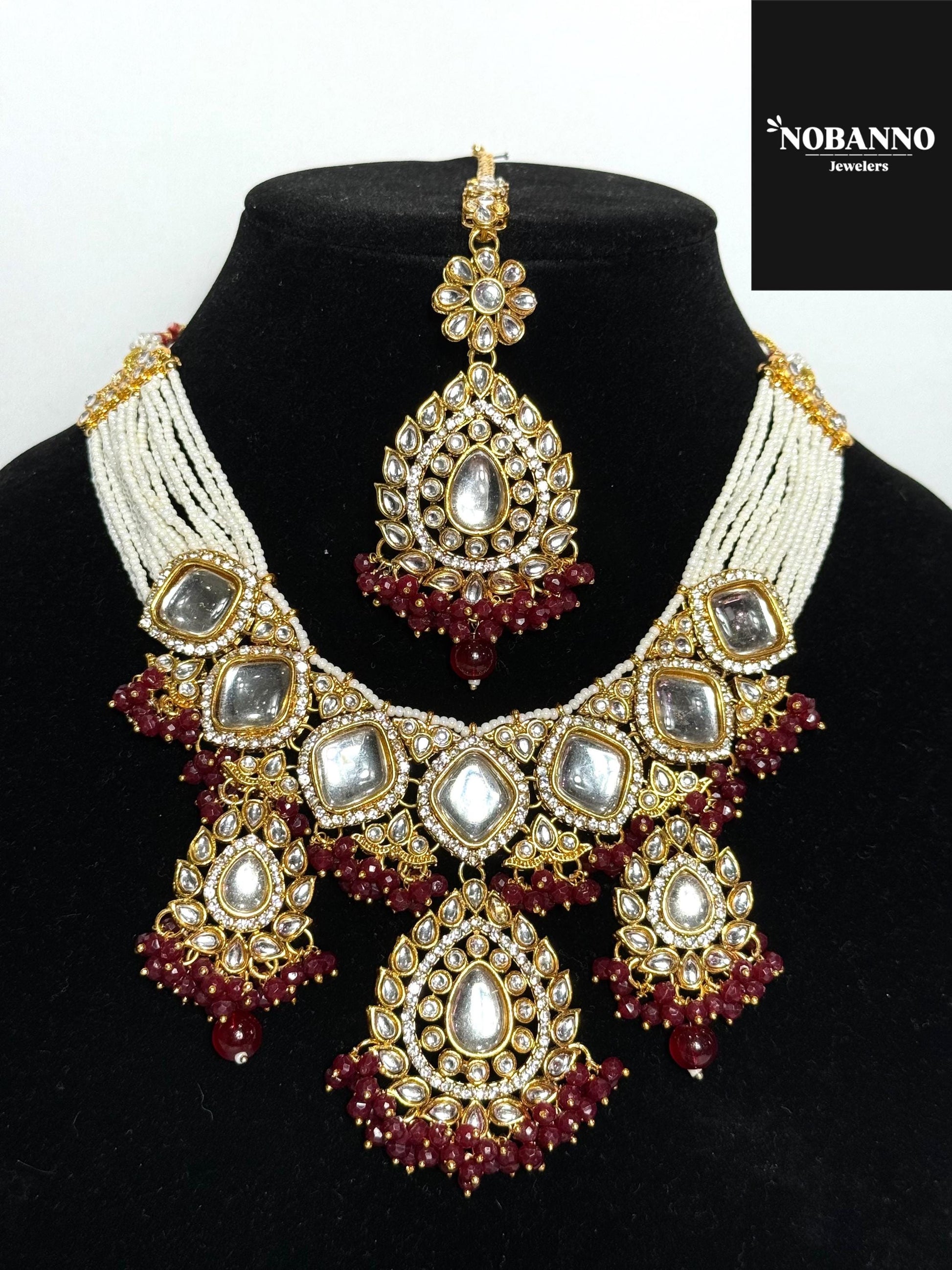 Handcrafted Kundan Choker set/Indian  Jewelry Set/ High Quality Kundan 4 Piece Set.