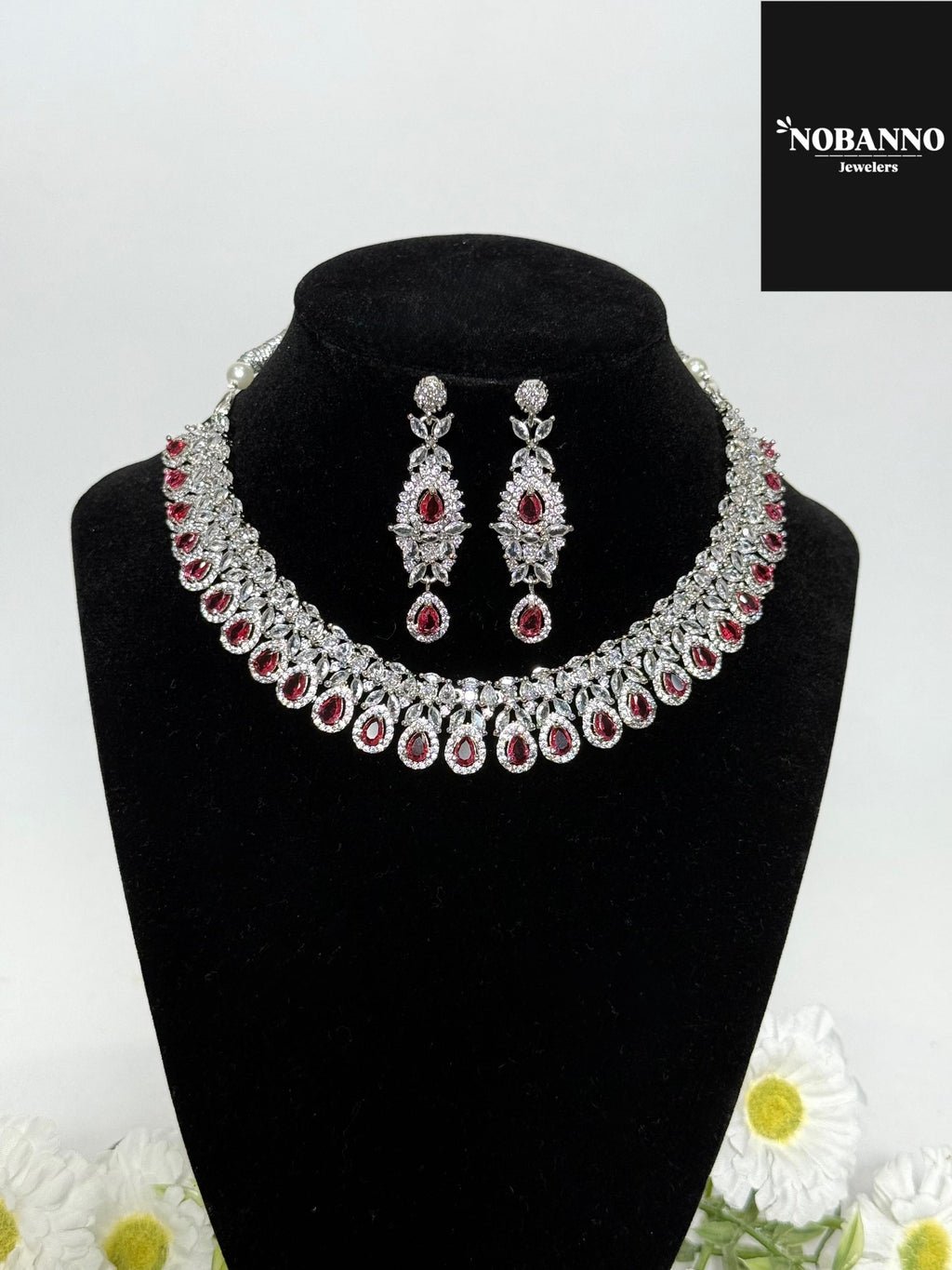 Pristine Handcrafted  American diamond set/white and red CZ diamond necklace set /Cz jewelry/Indian Jewelry Set