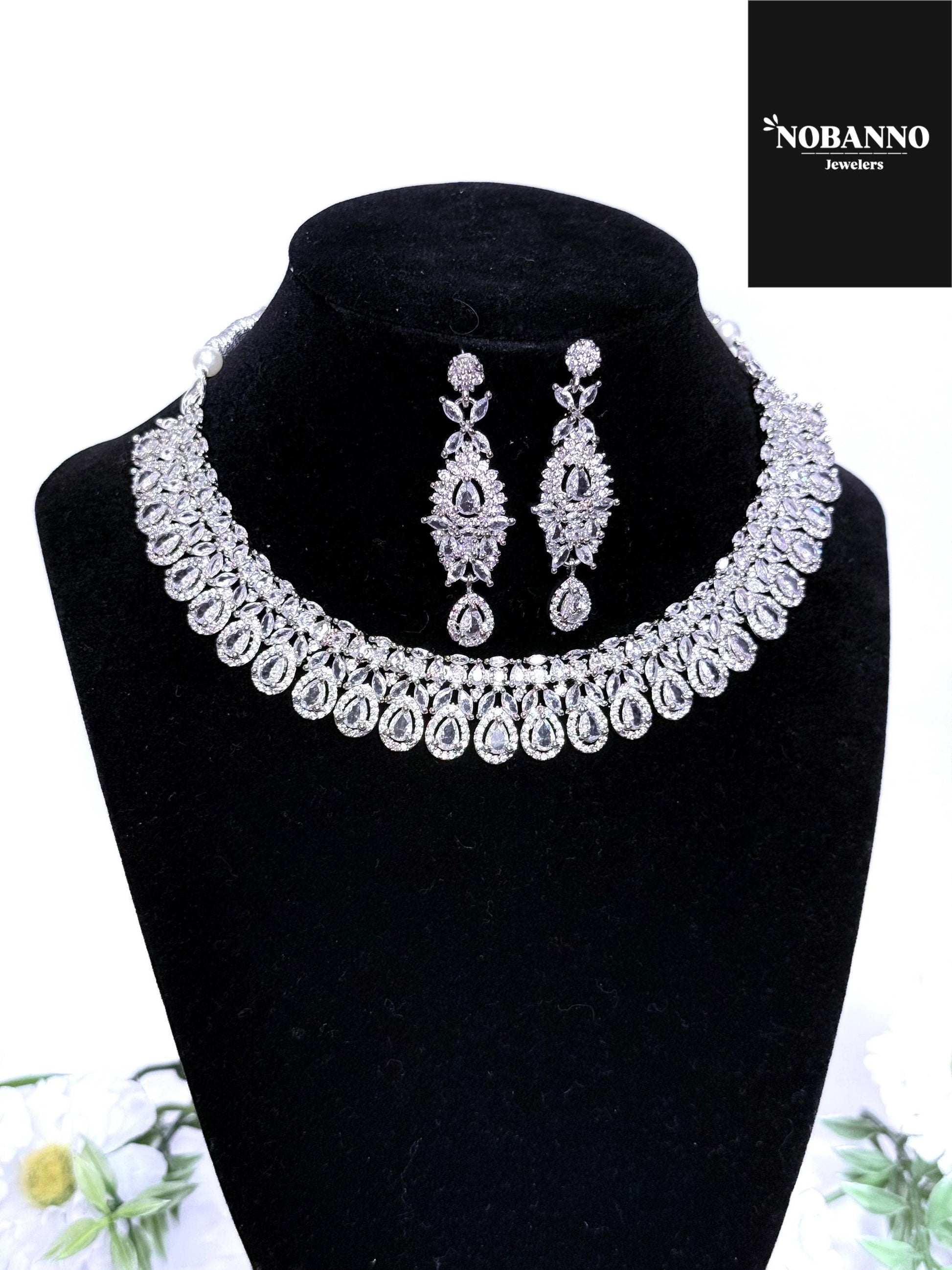Pristine Handcrafted  American diamond set/white CZ diamond necklace set /Cz jewelry/Indian Jewelry Set