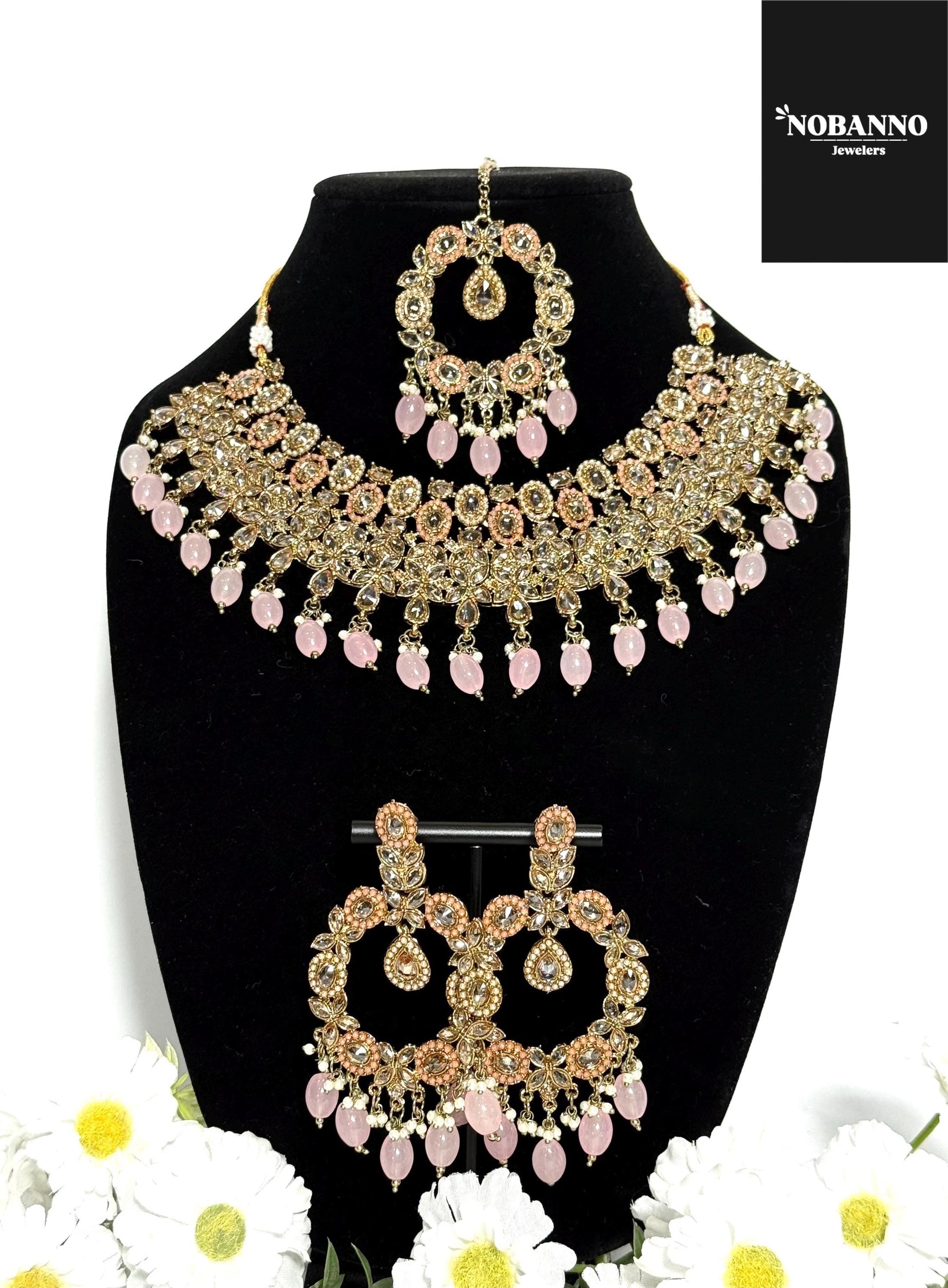 Pristine Handcrafted  Polki Kundan necklace  set/Indian Jewelry Set/ High Quality Kundan Polki 4 Piece Set