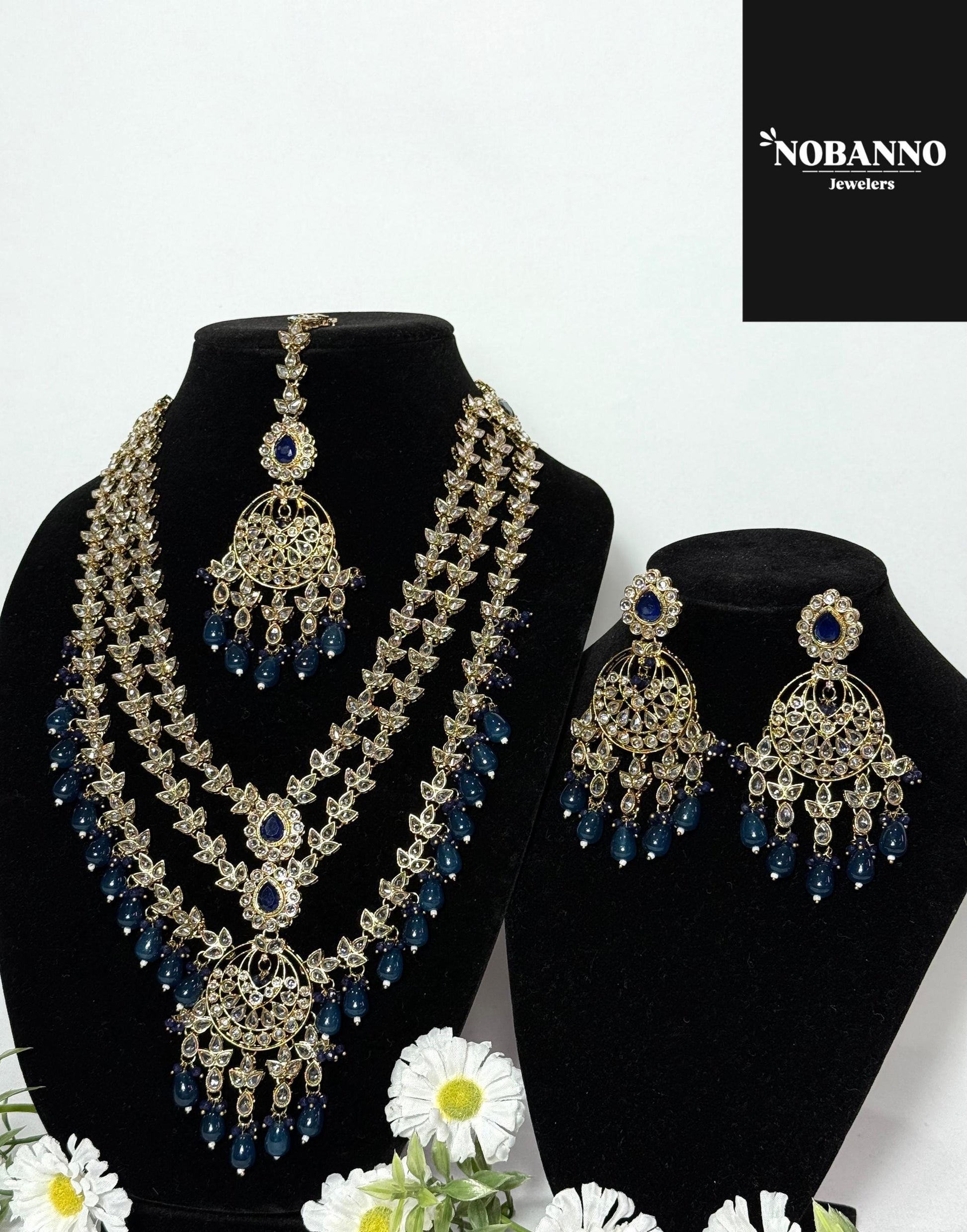 Pristine Handcrafted  Kundan long necklace  set/Indian Jewelry Set/ High Quality Kundan 4 Piece Set