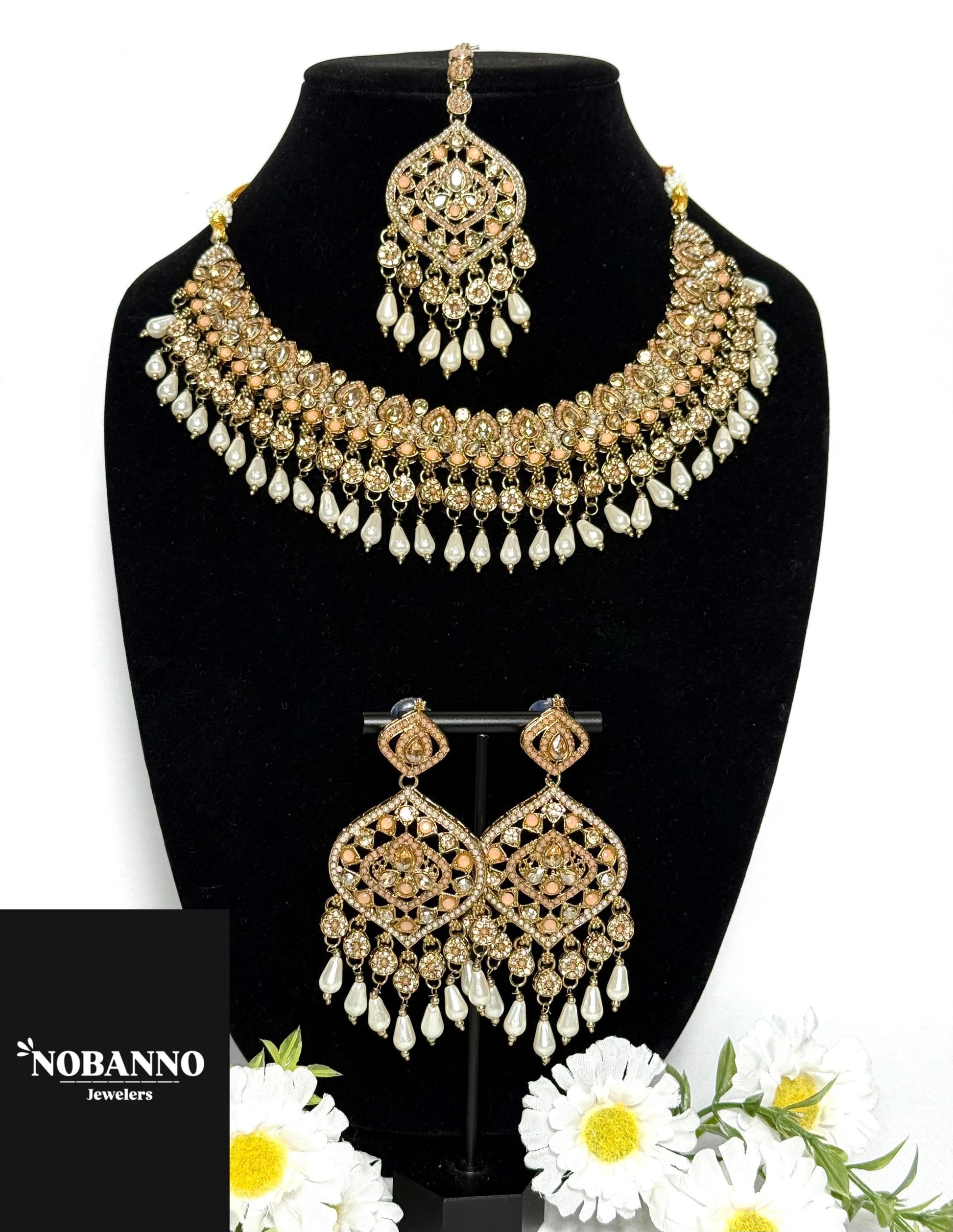 Pristine Handcrafted Polki Kundan Necklace set/Indian Jewelry Set/ High Quality Kundan 4 Piece Set.