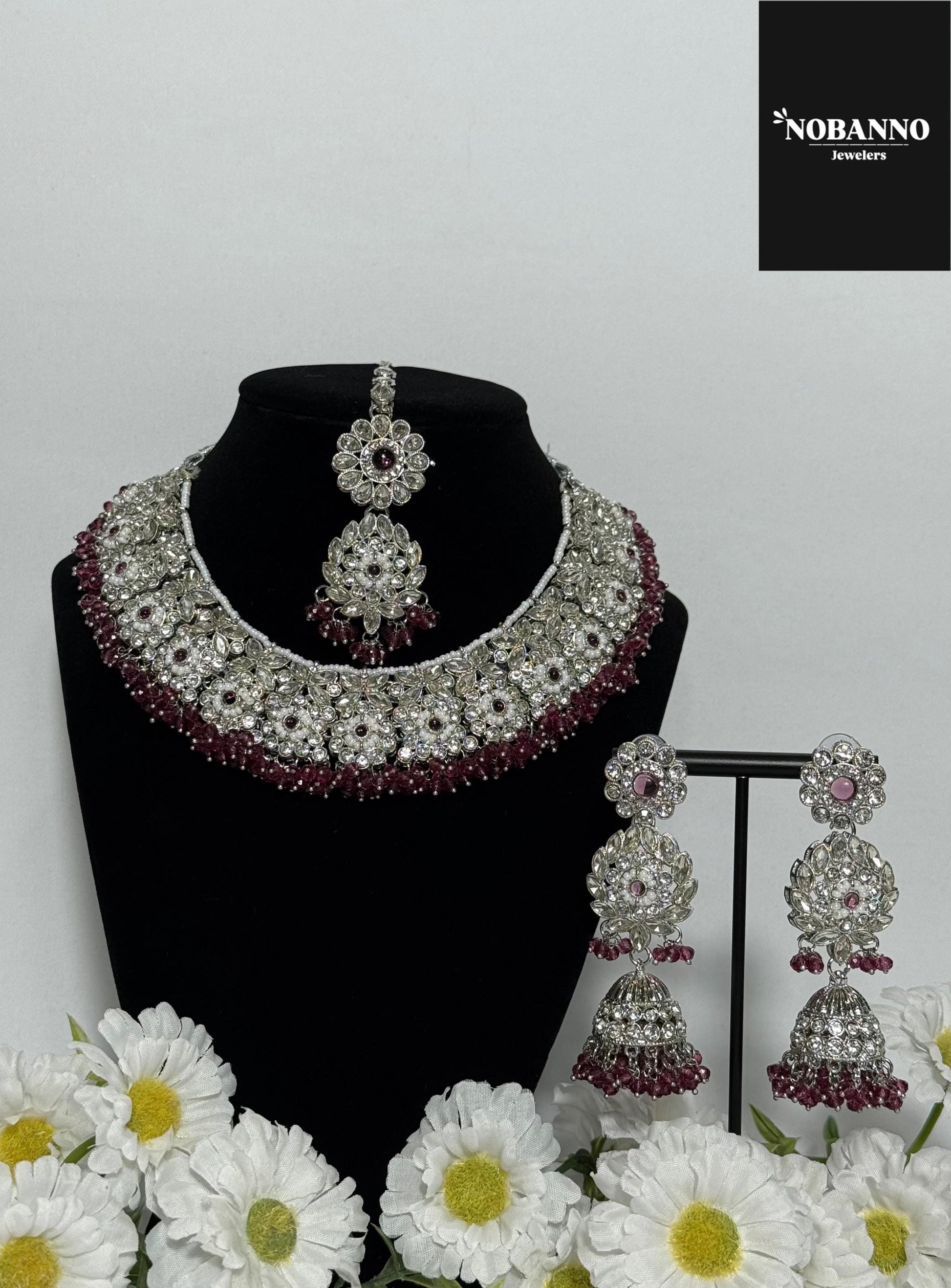 Pristine Handcrafted  crystal Necklace set/Indian  Jewelry Set/ High Quality crystal 4 Piece Set