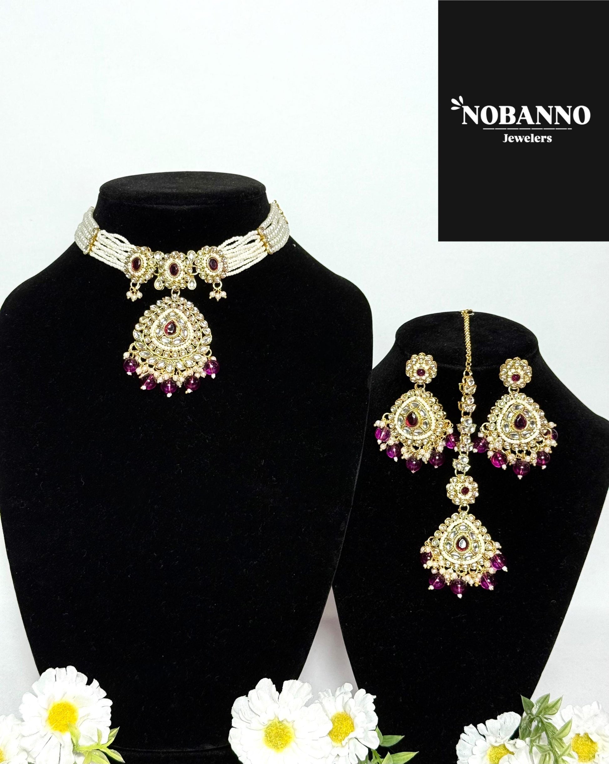 Handcrafted Kundan Choker set/Indian  Jewelry Set/ High Quality Kundan 4 Piece Set.