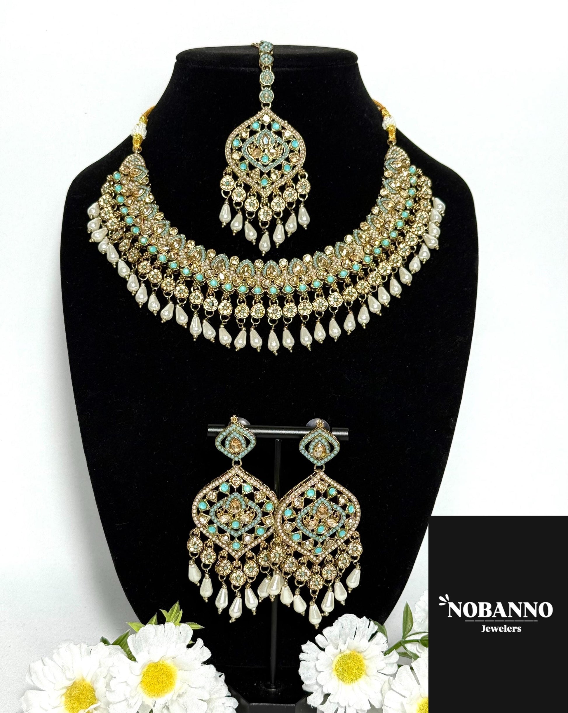 Pristine Handcrafted Polki Kundan Necklace set/Indian  Jewelry Set/ High Quality Kundan 4 Piece Set.