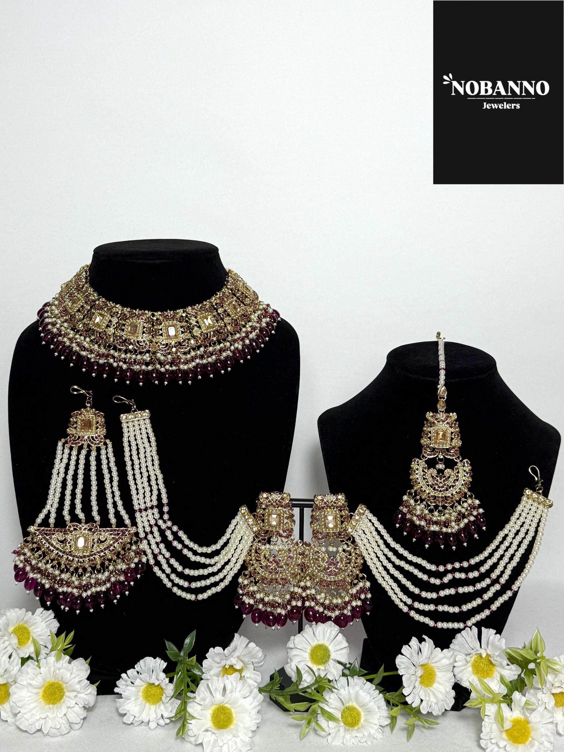Pristine Handcrafted  pakistanu Polki semi Bridal set/Indian Semi Bridal Jewelry Set/ High Quality Polki 5 Piece Set.