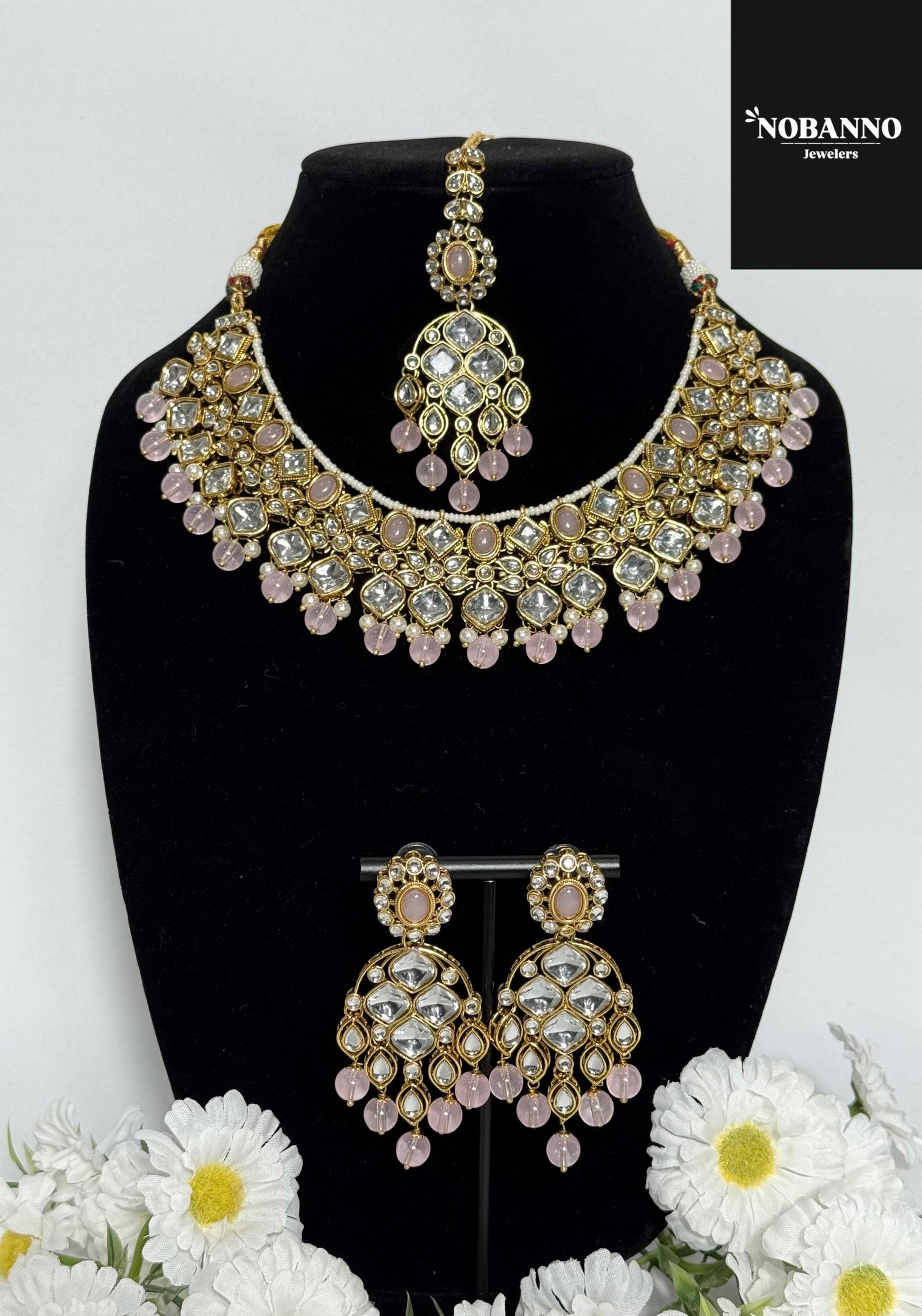 Pristine Handcrafted  Kundan Necklace set/Indian  Jewelry Set/ High Quality Kundan 4 Piece Set.