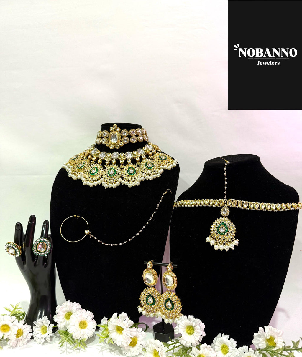 Pristine Handcrafted  Kundan Bridal set/Indian Full Bridal Jewelry Set/ High Quality Kundan 8 Piece Set