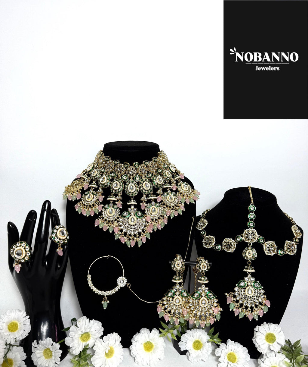Pristine Handcrafted  Kundan Bridal set/Indian Full Bridal Jewelry Set/ High Quality Kundan 7 Piece Set