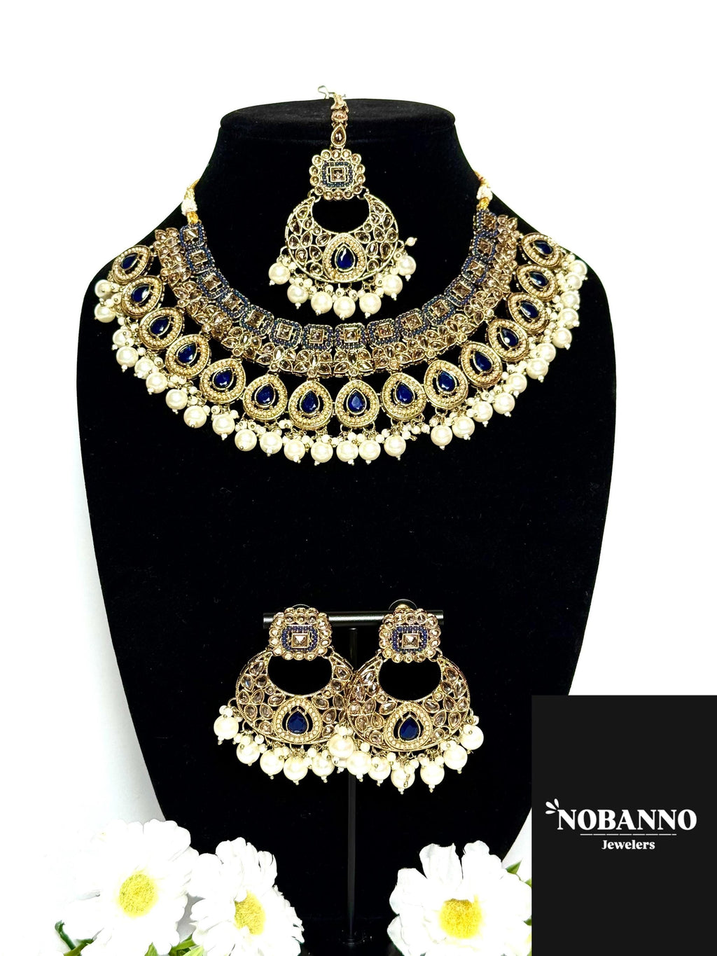 Handcrafted Polki Kundan Jewelry Set: Indian Jewelery with Necklace, Earrings and Maang Tikka